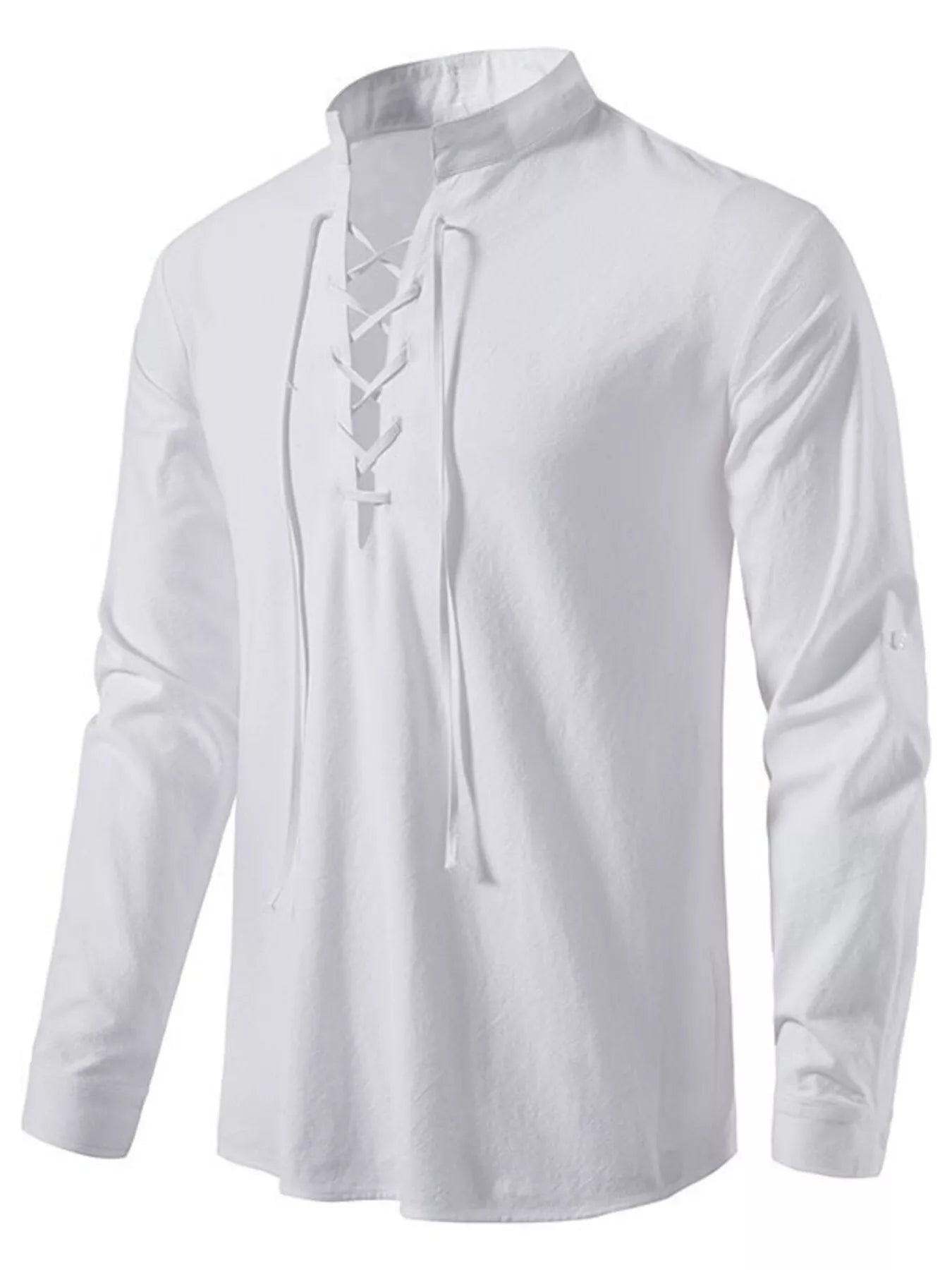 Men's Full Size Casual Lace-Up Long Sleeve Shirt Plus Size
