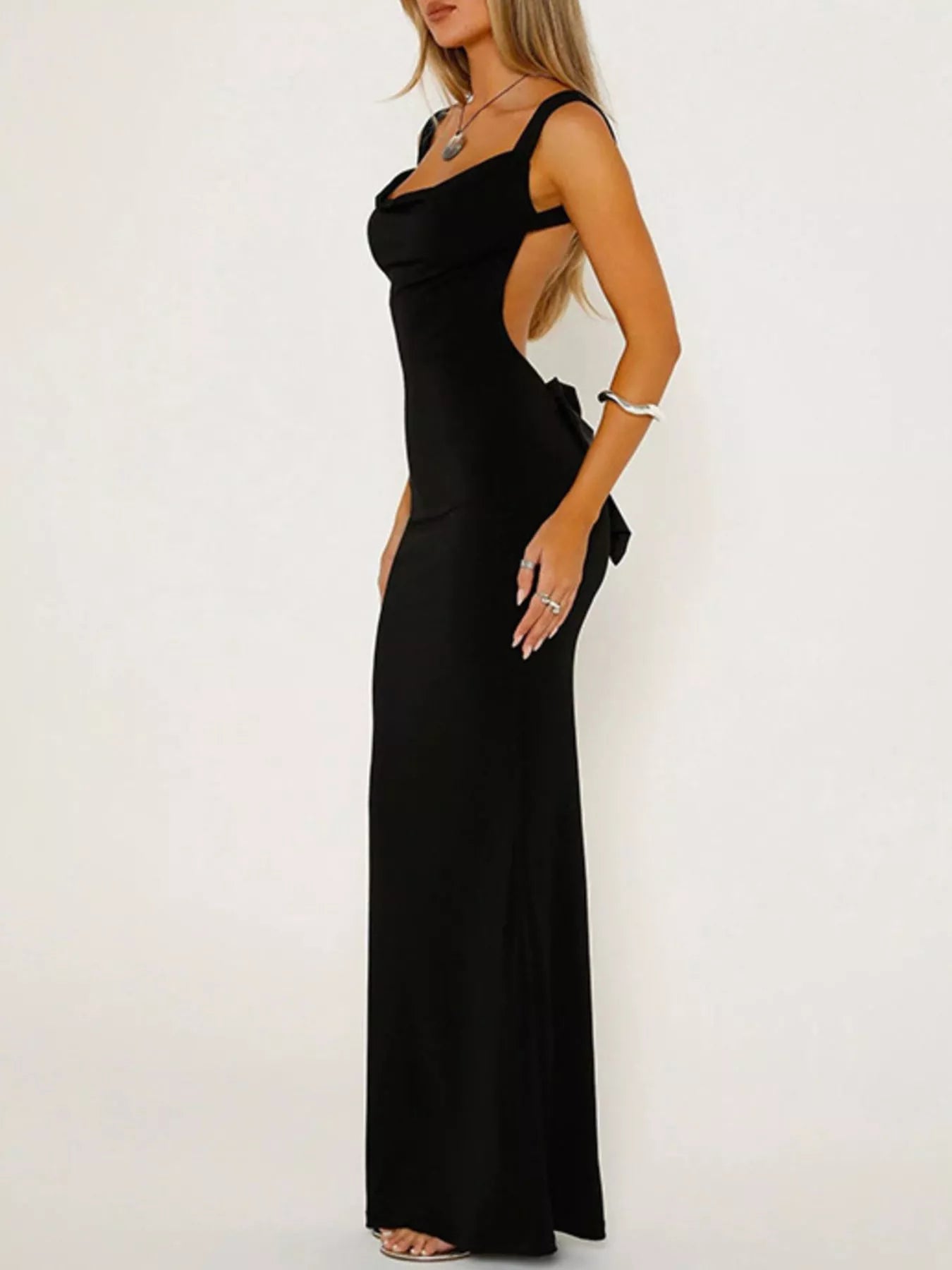 Backless Wide Strap Maxi Dress