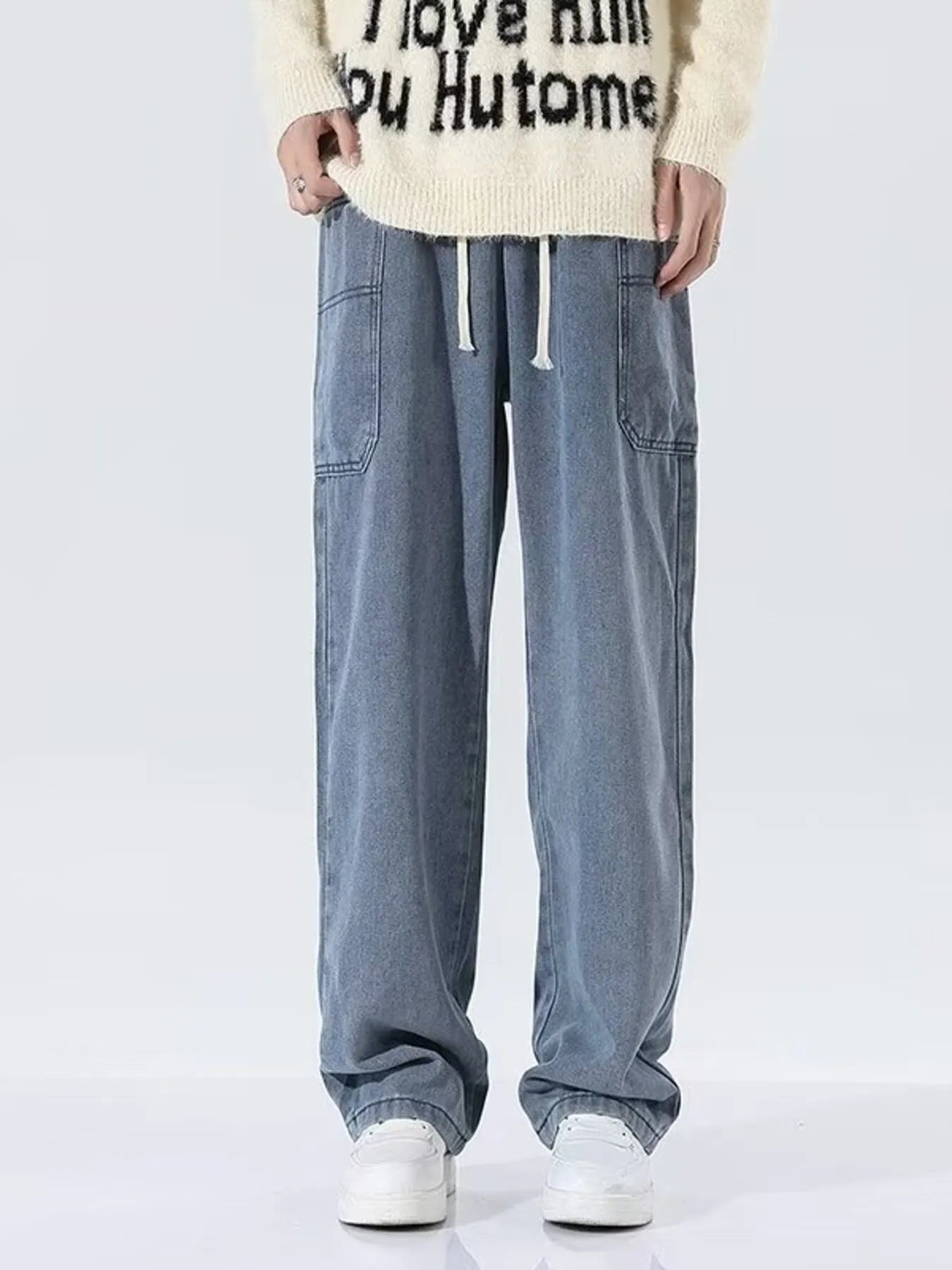 Men's Full Size Drawstring Wide Leg Jeans Plus Size