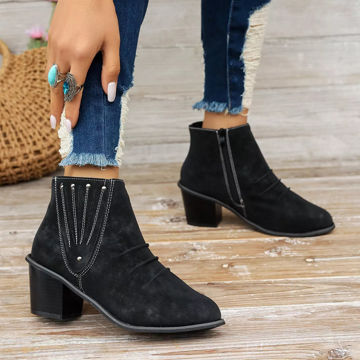 Point Toe Block Heels Boots