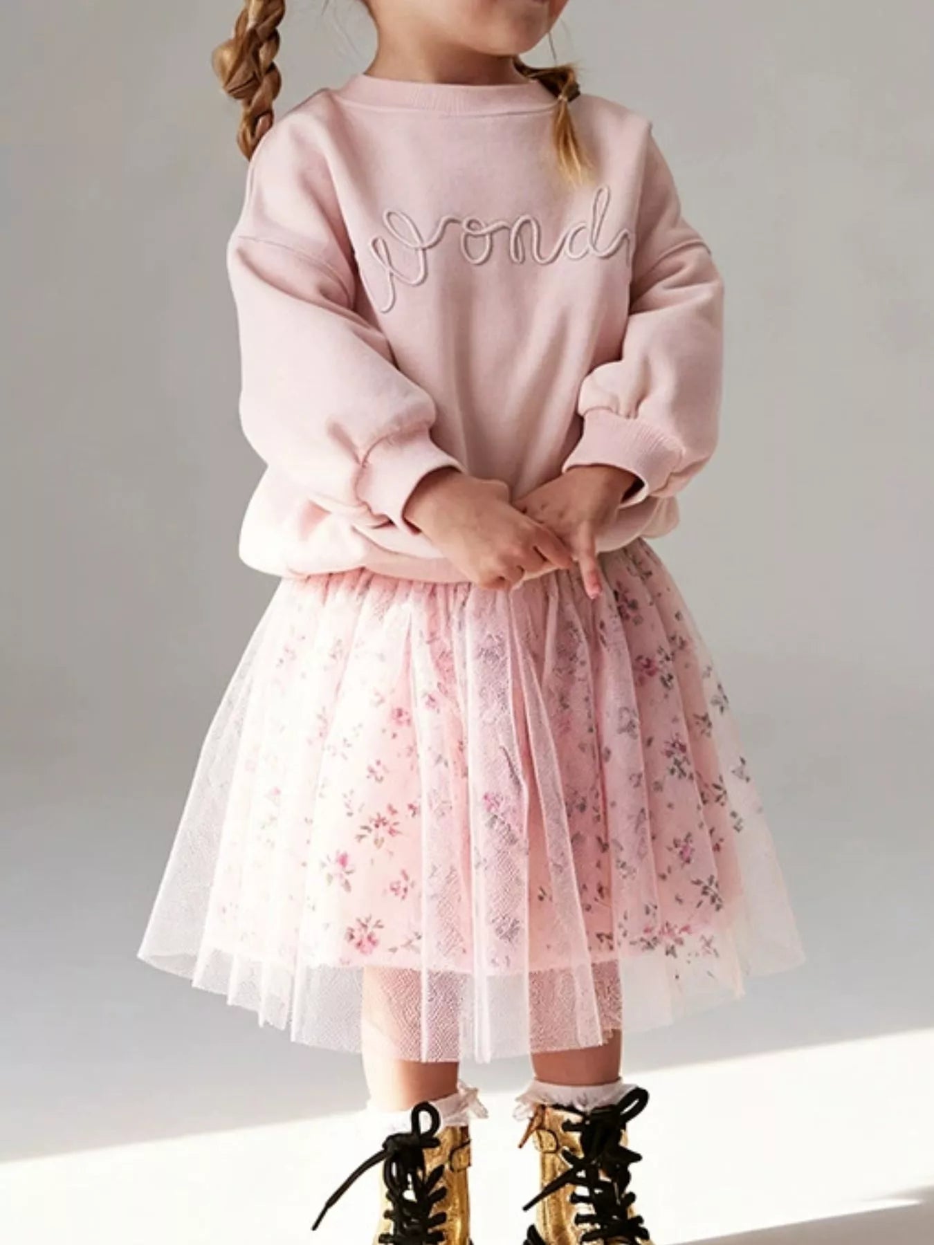 Children's Embroidered Sweatshirt &amp; Floral Tulle Skirt Set