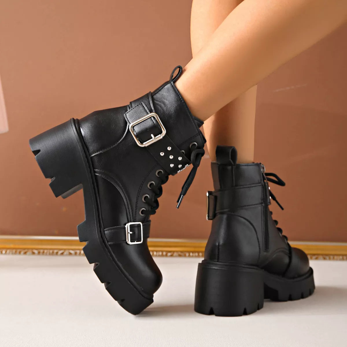 Round Toe Block Heels Boots
