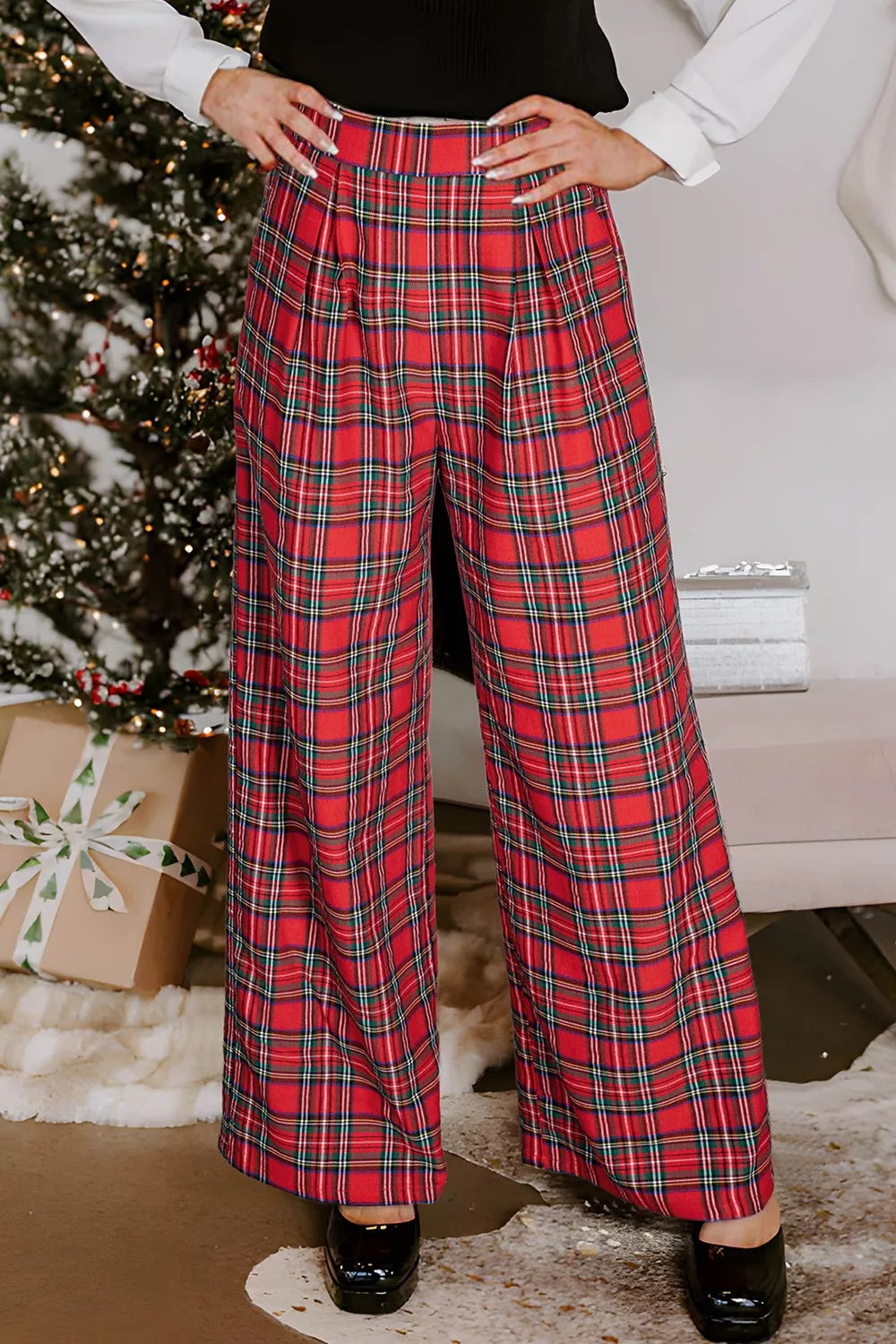 Plaid Wide-Leg Pants