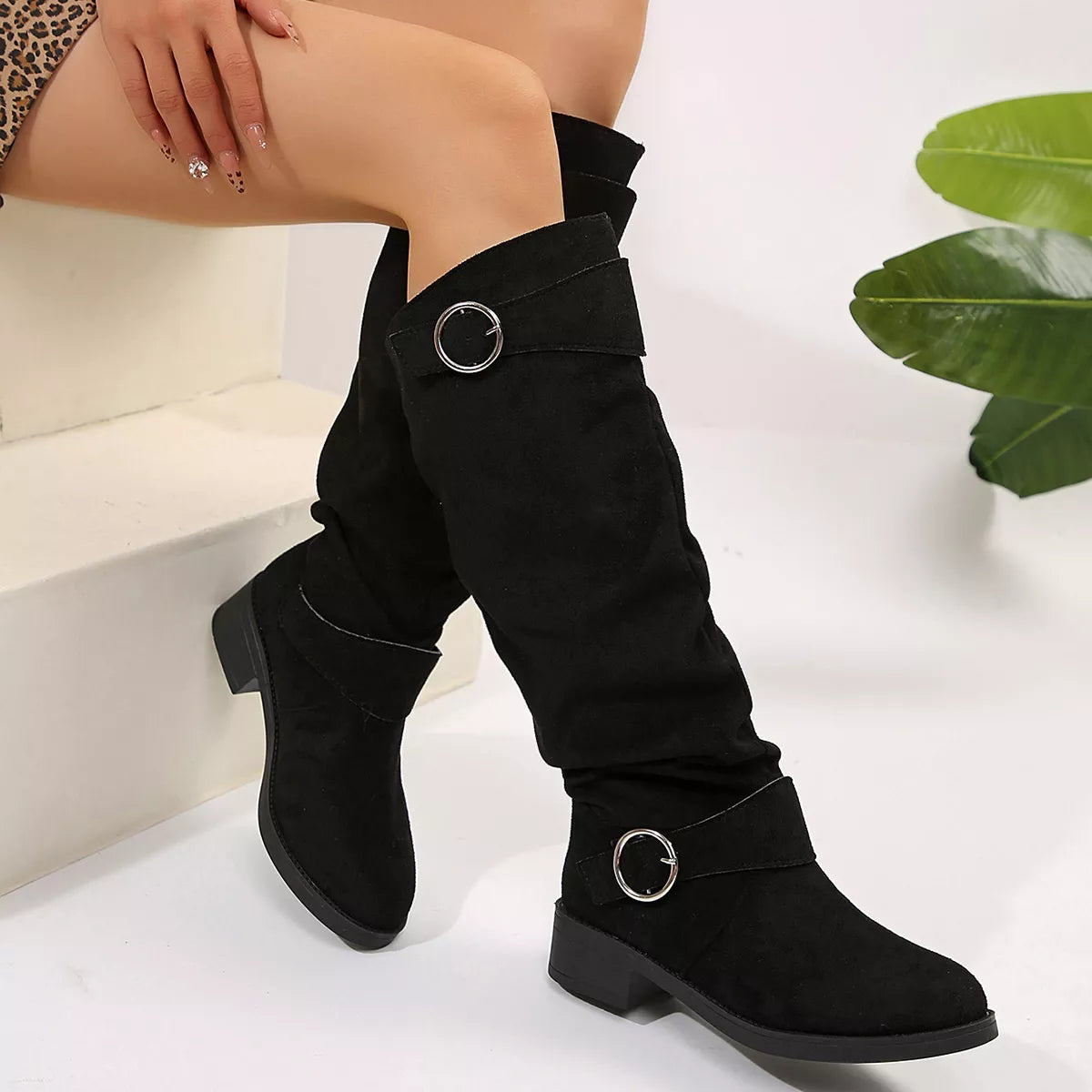 Buckle Accent Slouch Boots