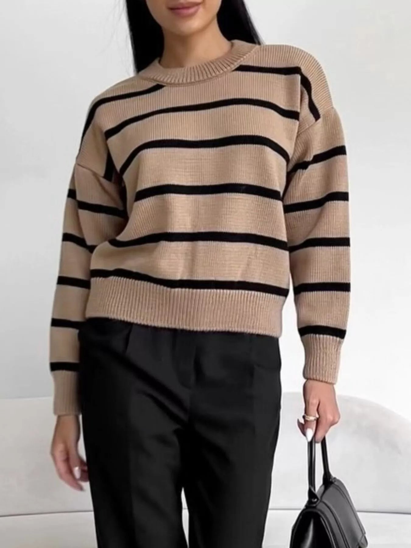 Striped Knit Round Neck Sweater