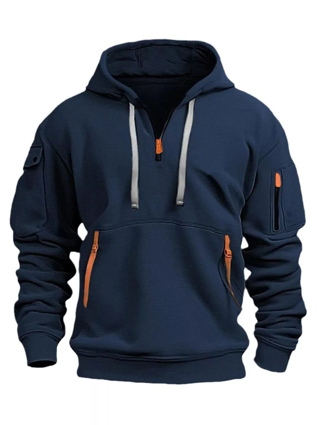 Men's Full Size Drawstring Half-Zip Pocket Hoodie Plus Size