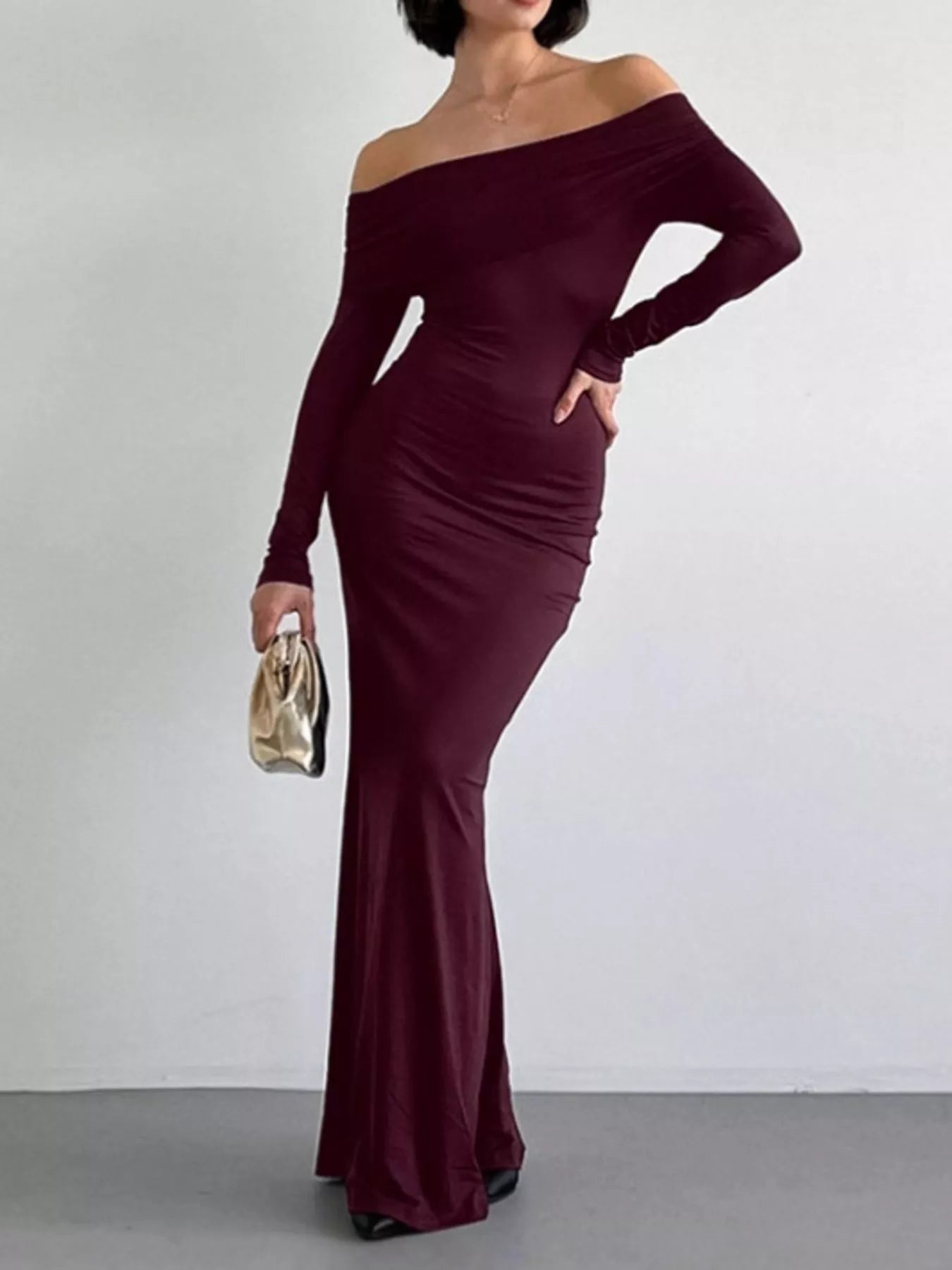 Off-Shoulder Long Sleeve Maxi Dress