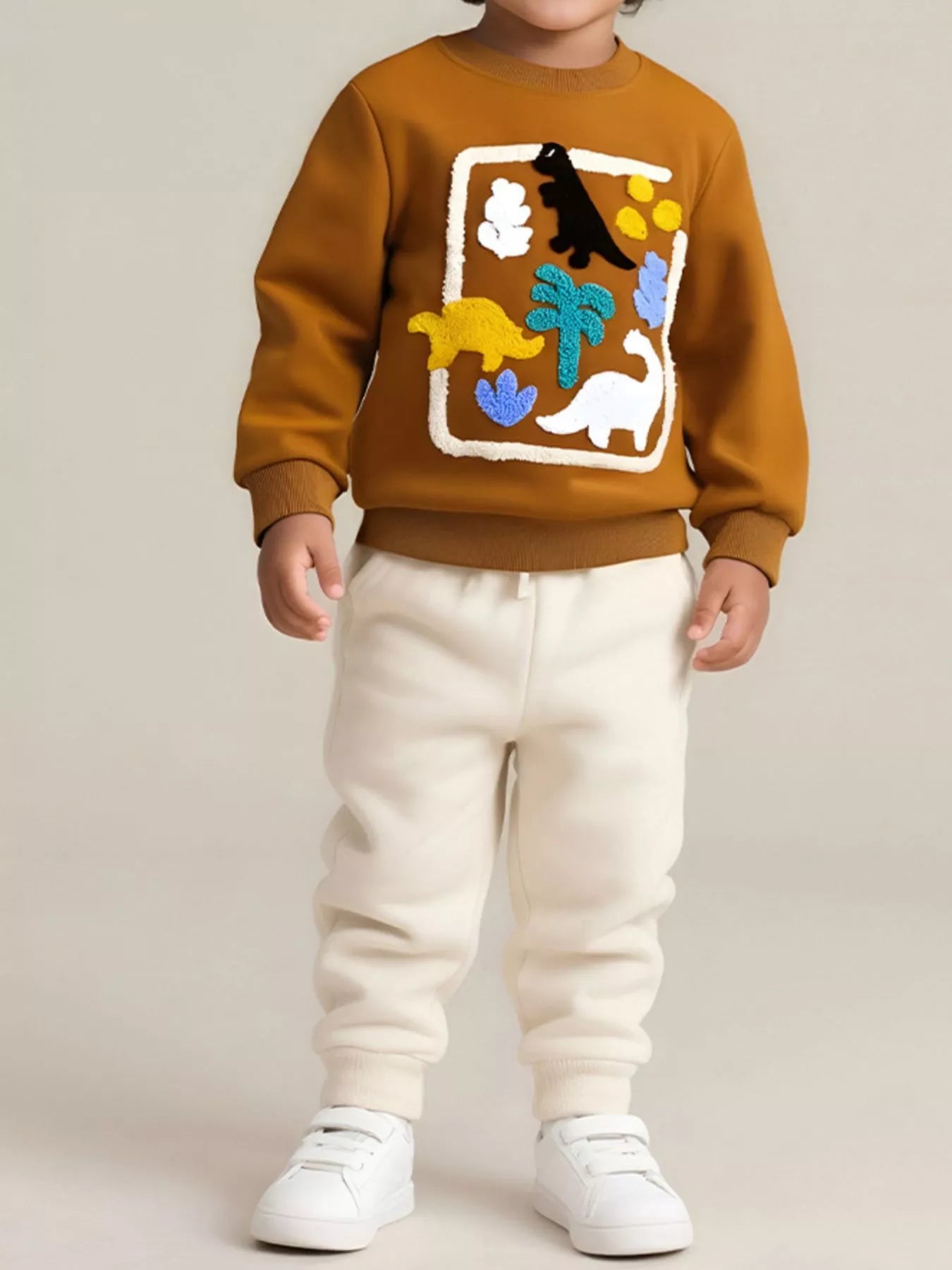 Children's Dinosaur Applique Crew Neck Sweatshirt