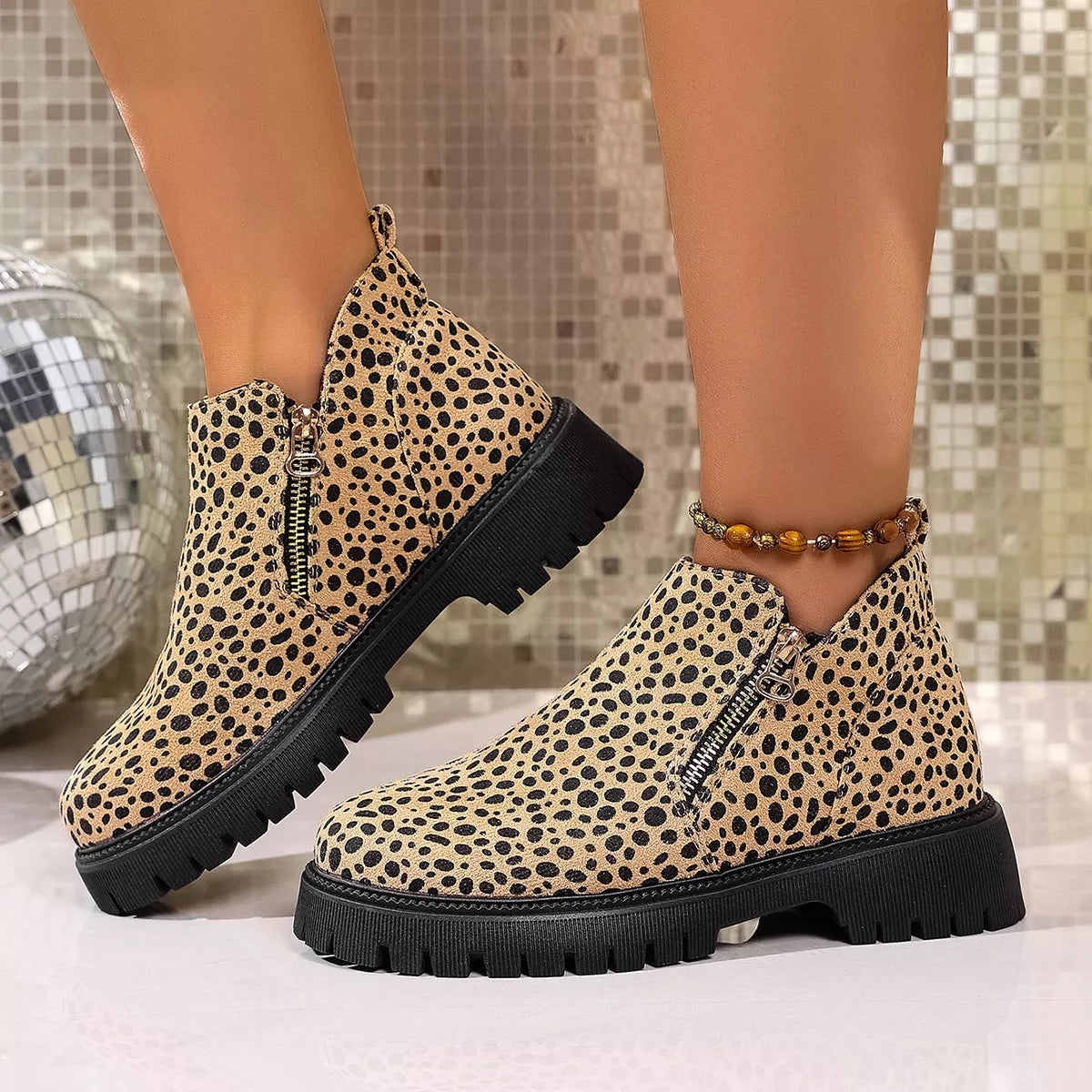 Leopard Platform Side Zip Boots