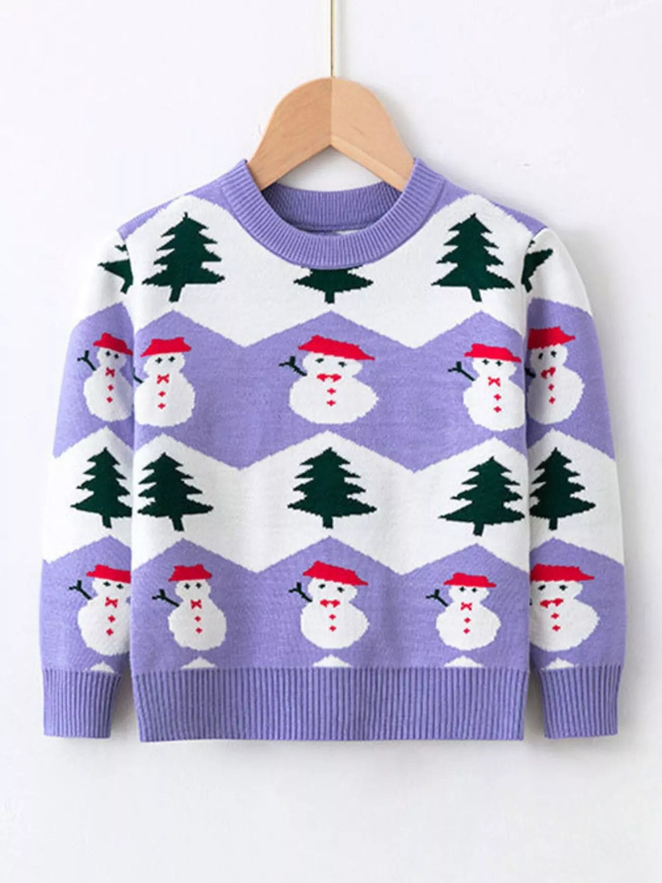 Children's Snowman & Tree Pattern Sweater