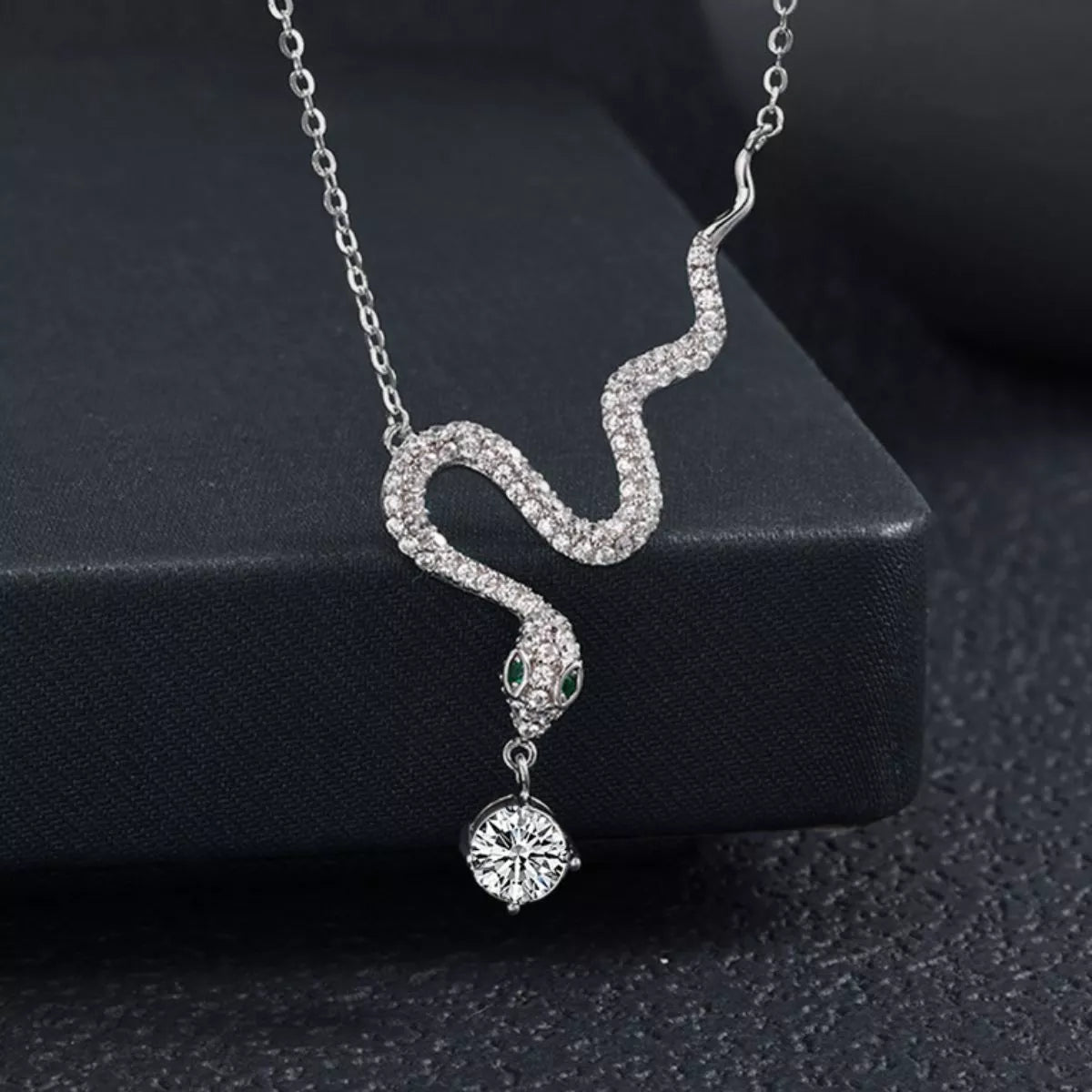 925 Sterling Silver Moissanite Snake Pendant Necklace