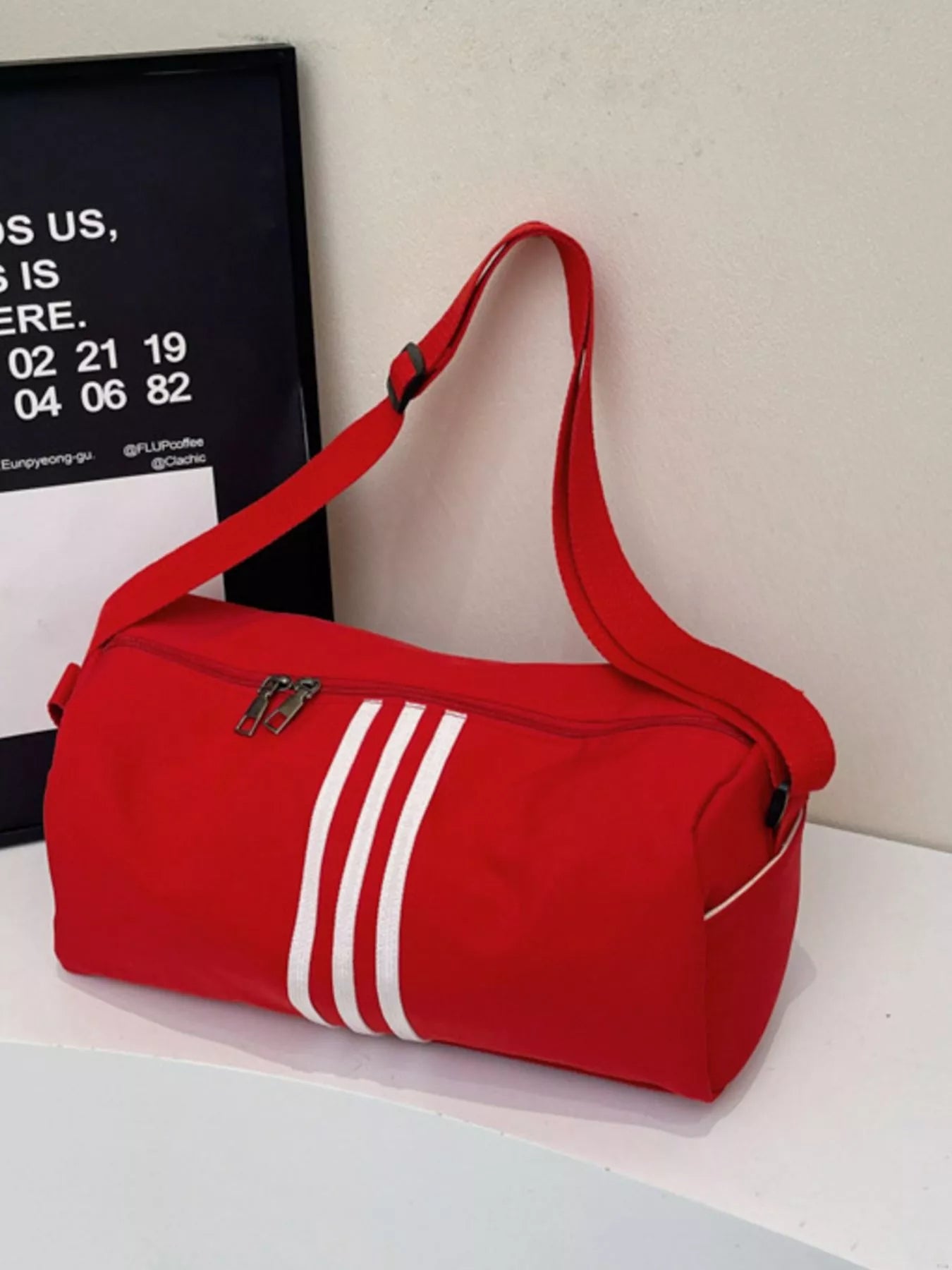 Striped Adjustable Strap Duffel Bag