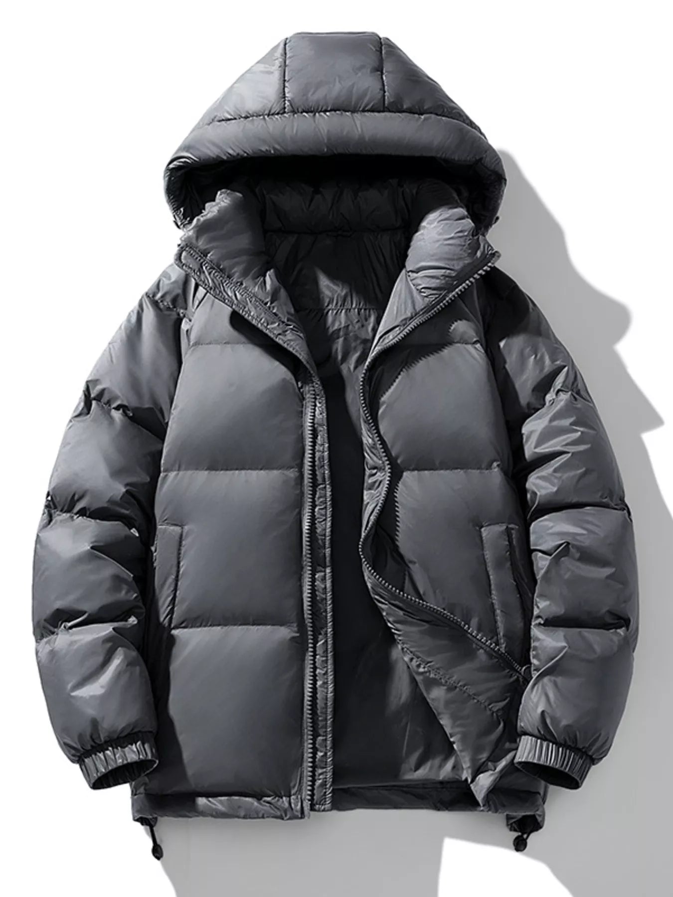 Men's Plus Size Zip Up Hooded Puffer Jacket