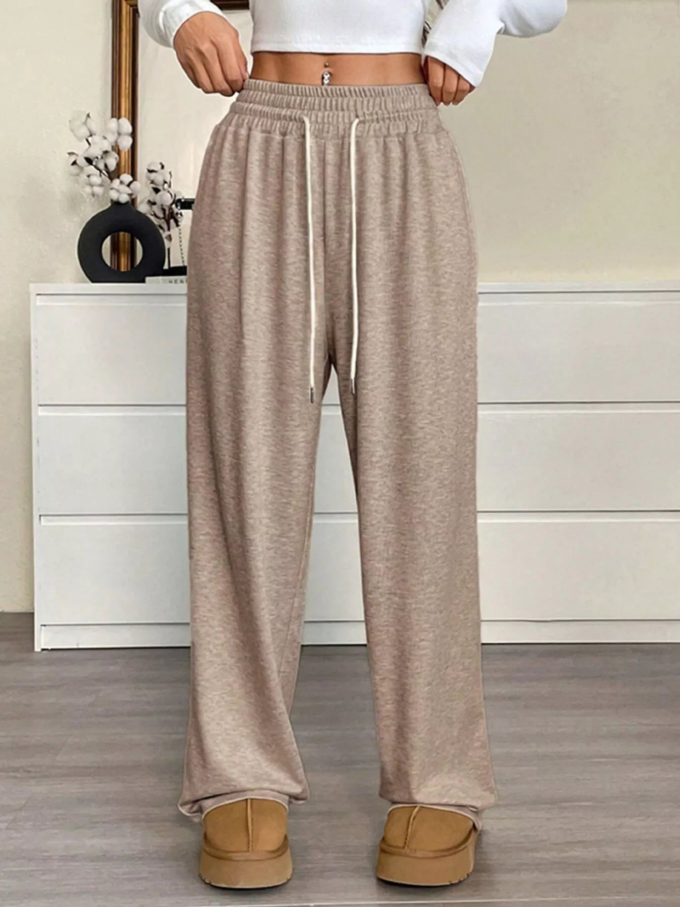 Full Size Drawstring High Waist Wide Leg Pants Plus Size