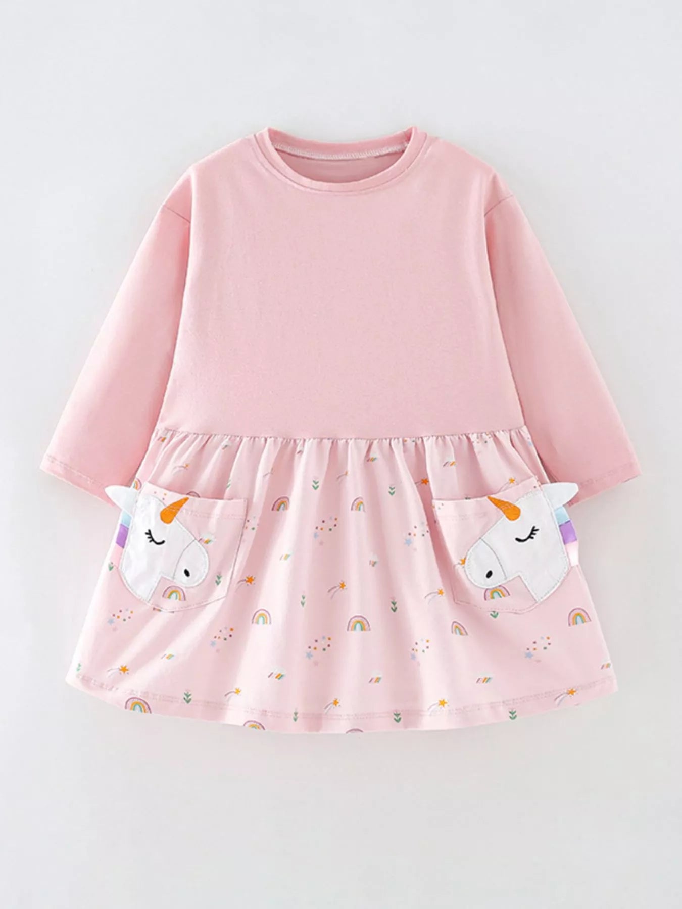 Children's Unicorn Print Long Sleeve Dress