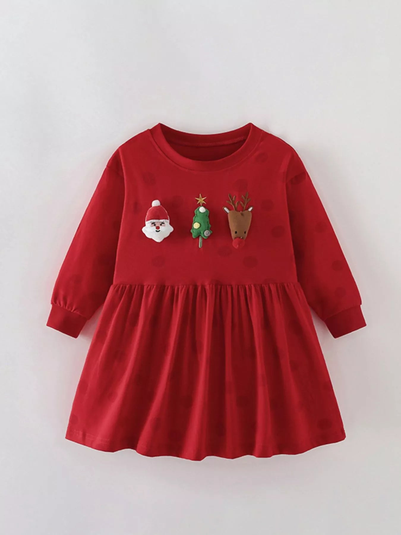 Children's Christmas Character Applique Long Sleeve Dress