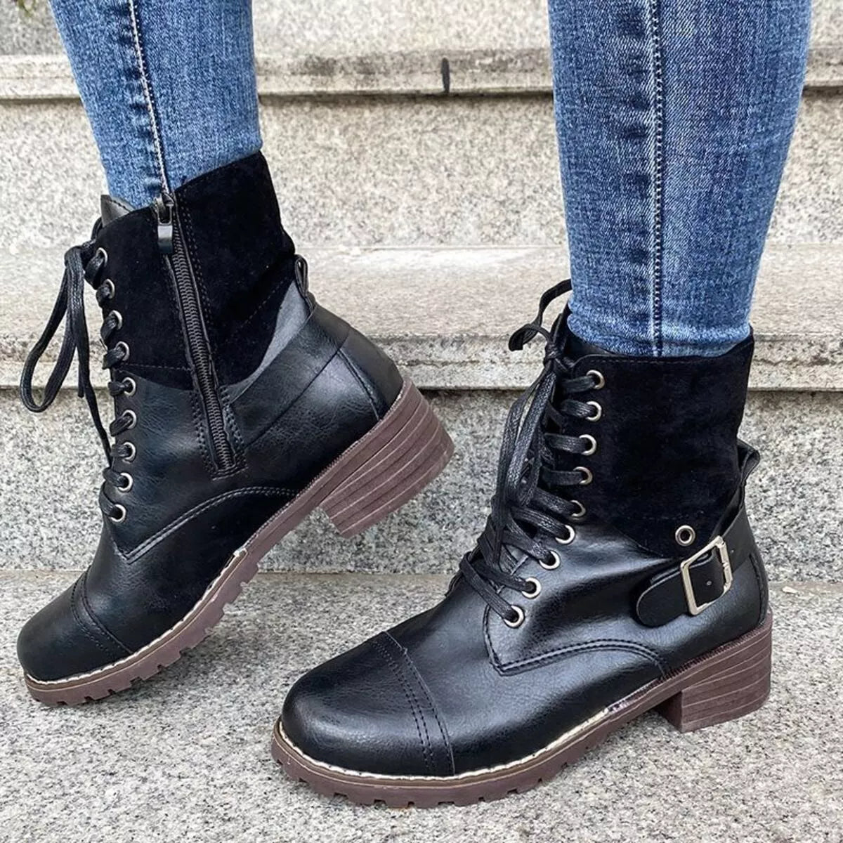 Lace-Up Block Heels Boots