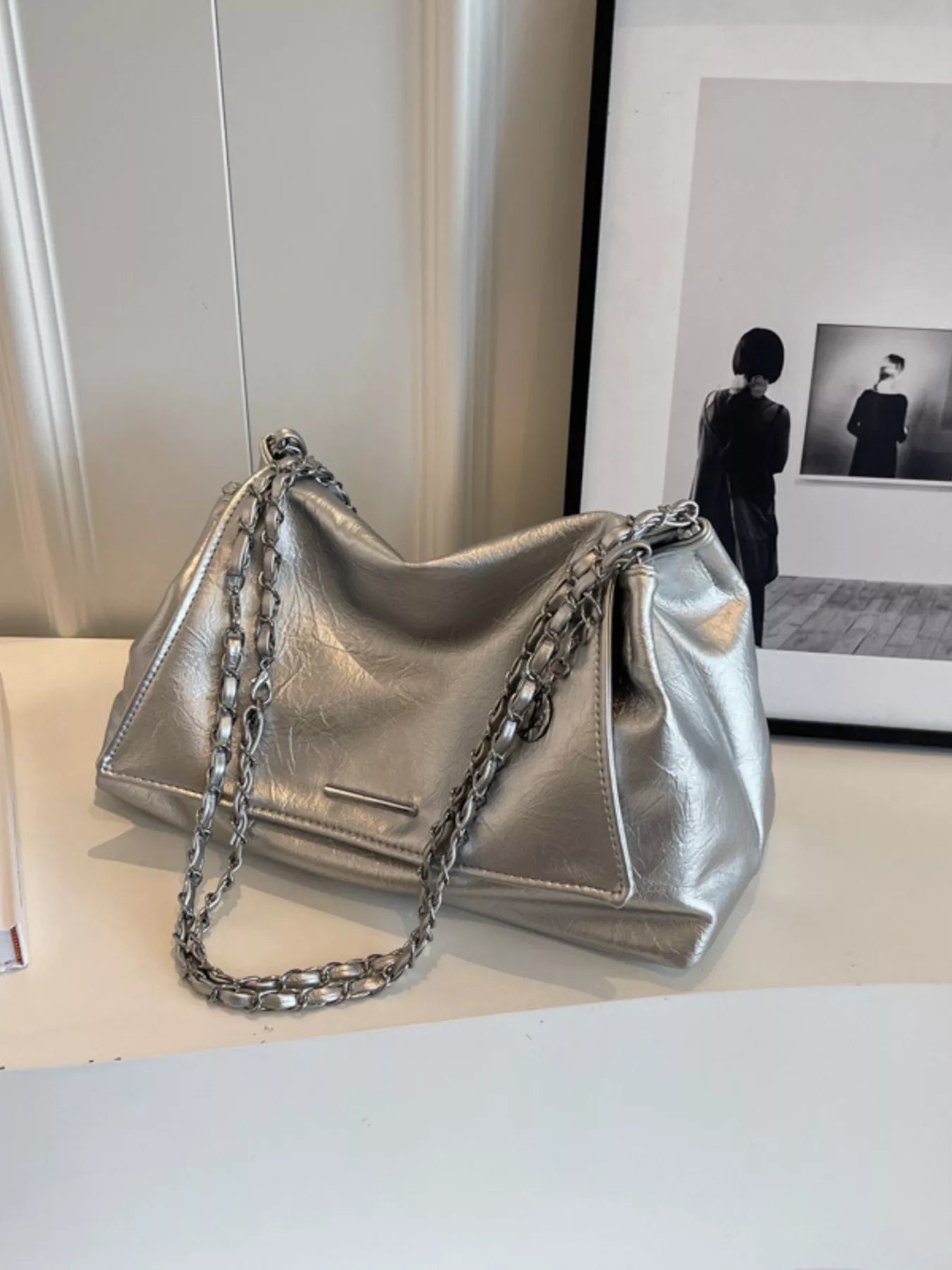 Chain Accent Flap Shoulder Bag