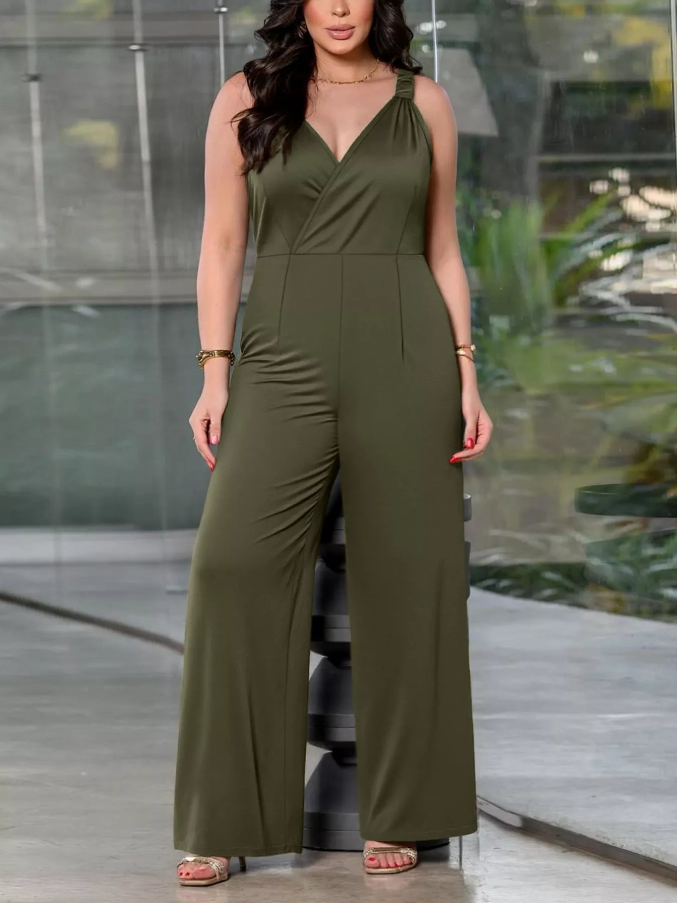 Plus Size Smocked Wide Leg Jumpsuit