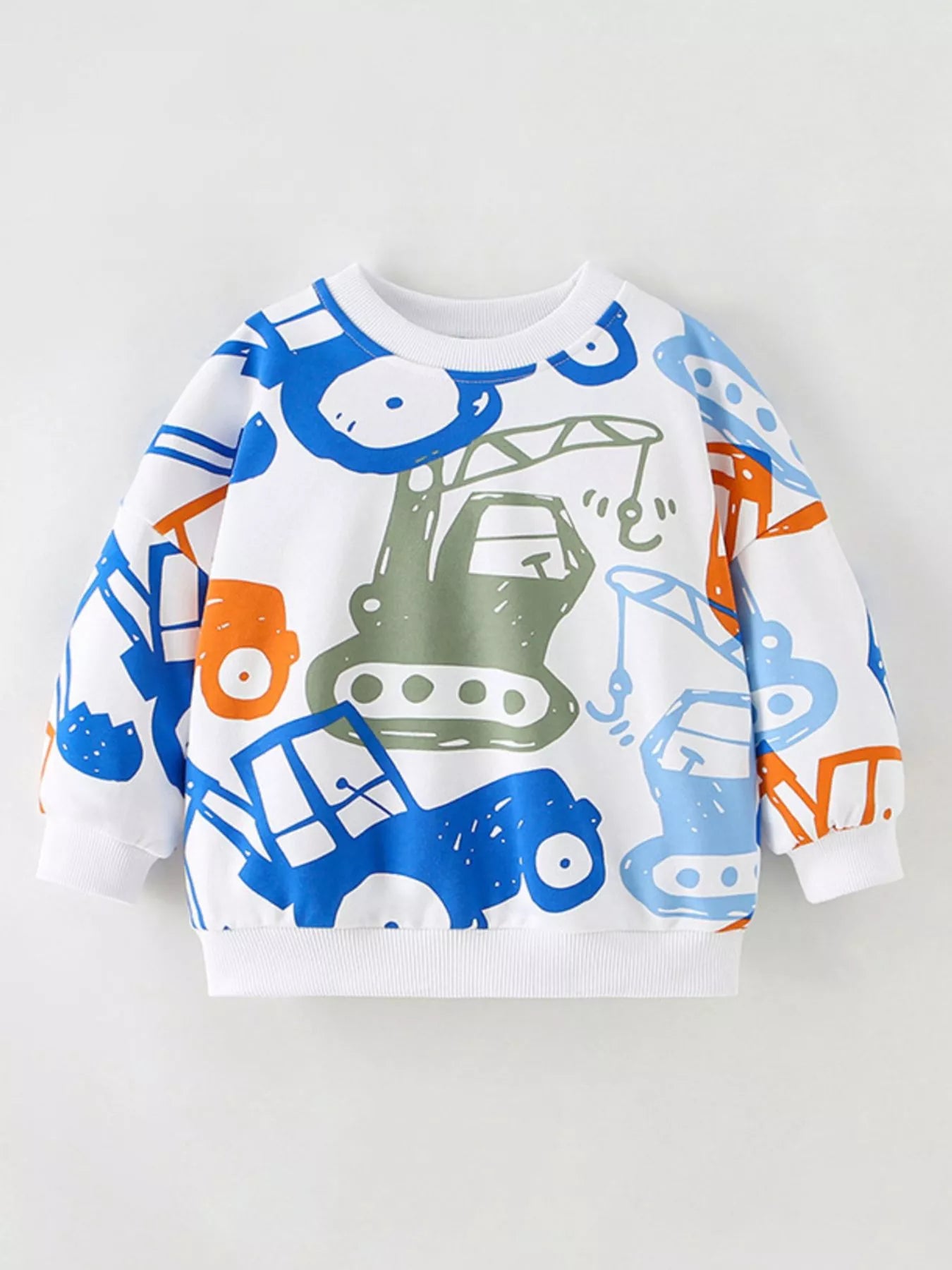 Children's Cartoon Vehicle Print Crew Neck Sweatshirt