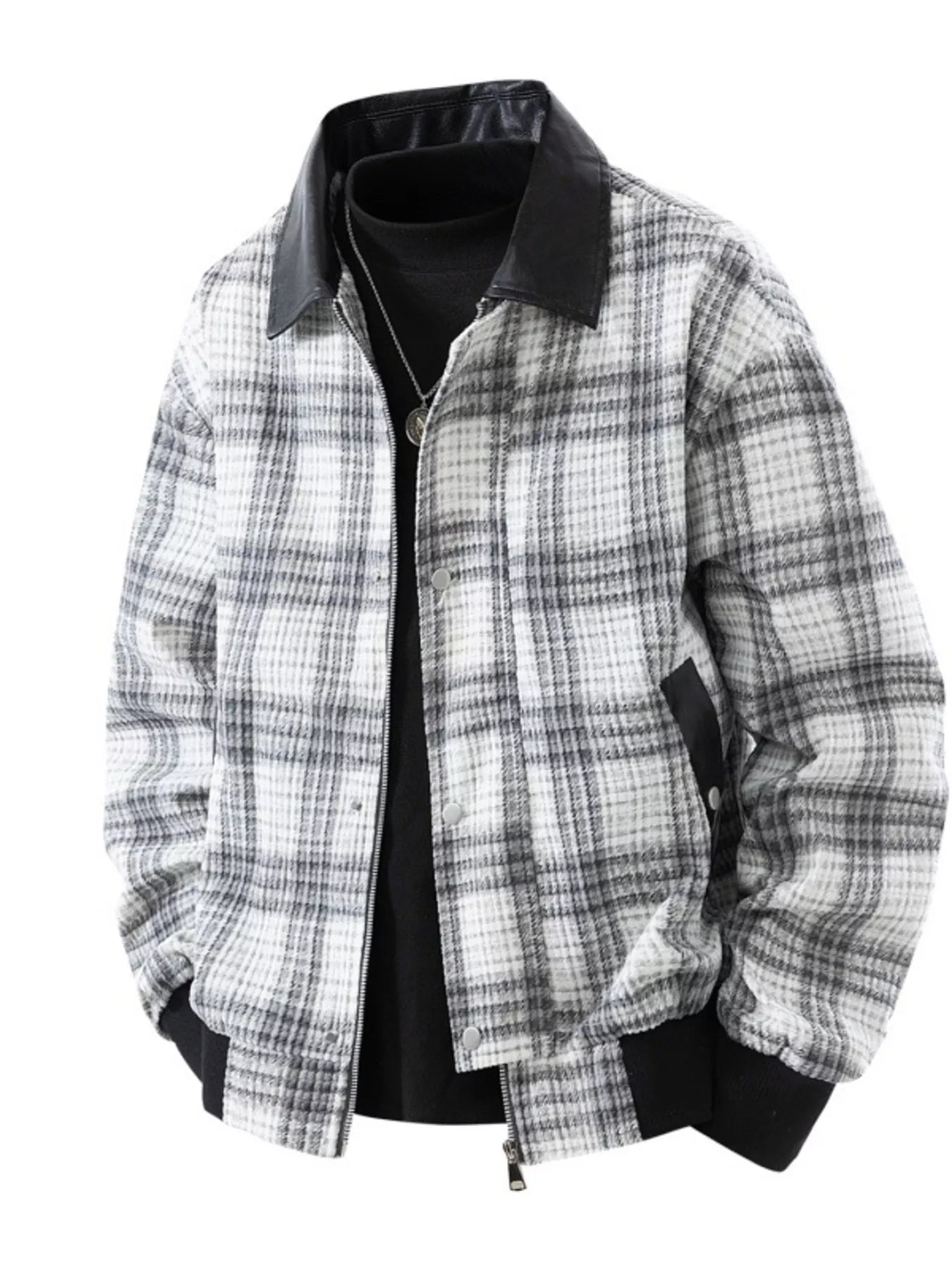 Men's Plus Size Plaid Pattern Snap Down Casual Jacket