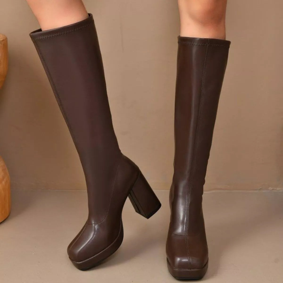 Square Toe Block Heels Boots