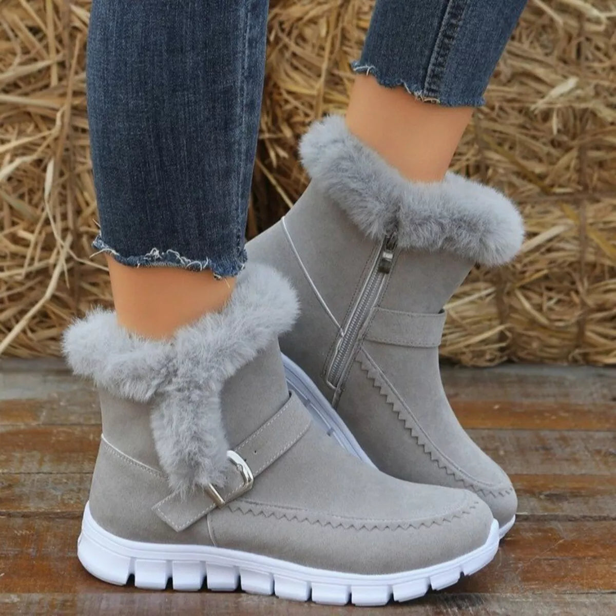Faux Fur Trim Ankle Boots