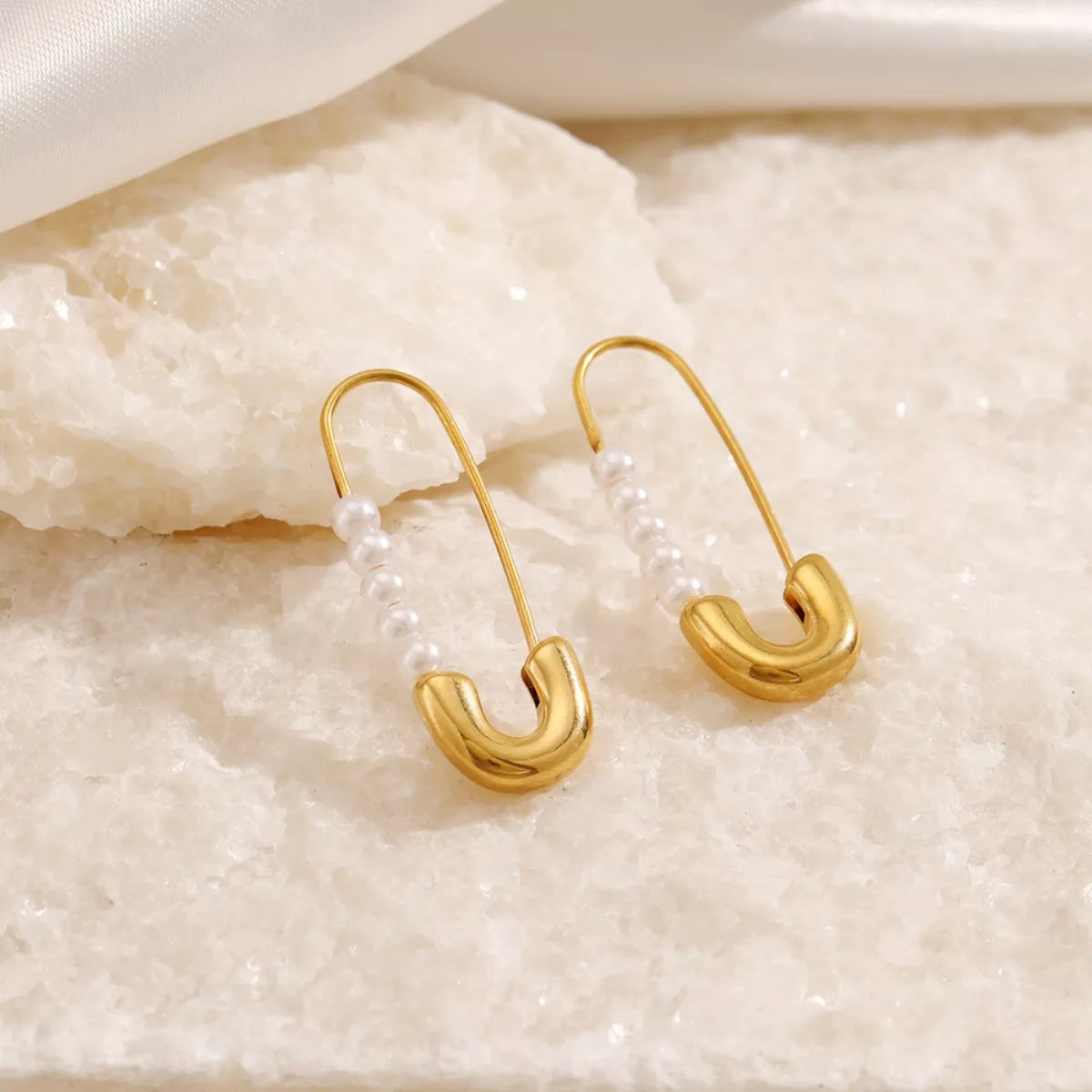 Safety Pin Pearl Accent Earrings