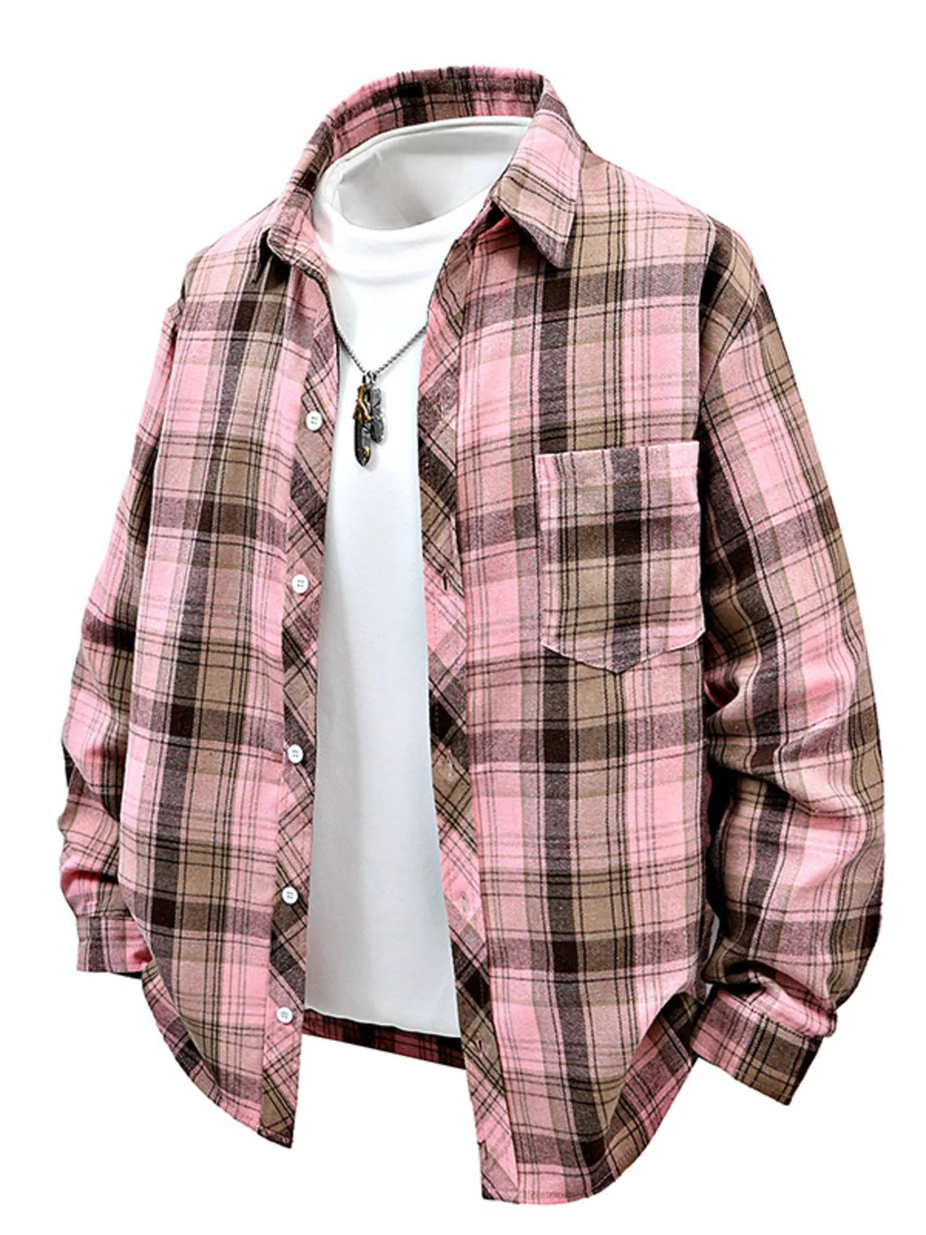 Men's Full Size Plaid Button Up Shirt Plus Size