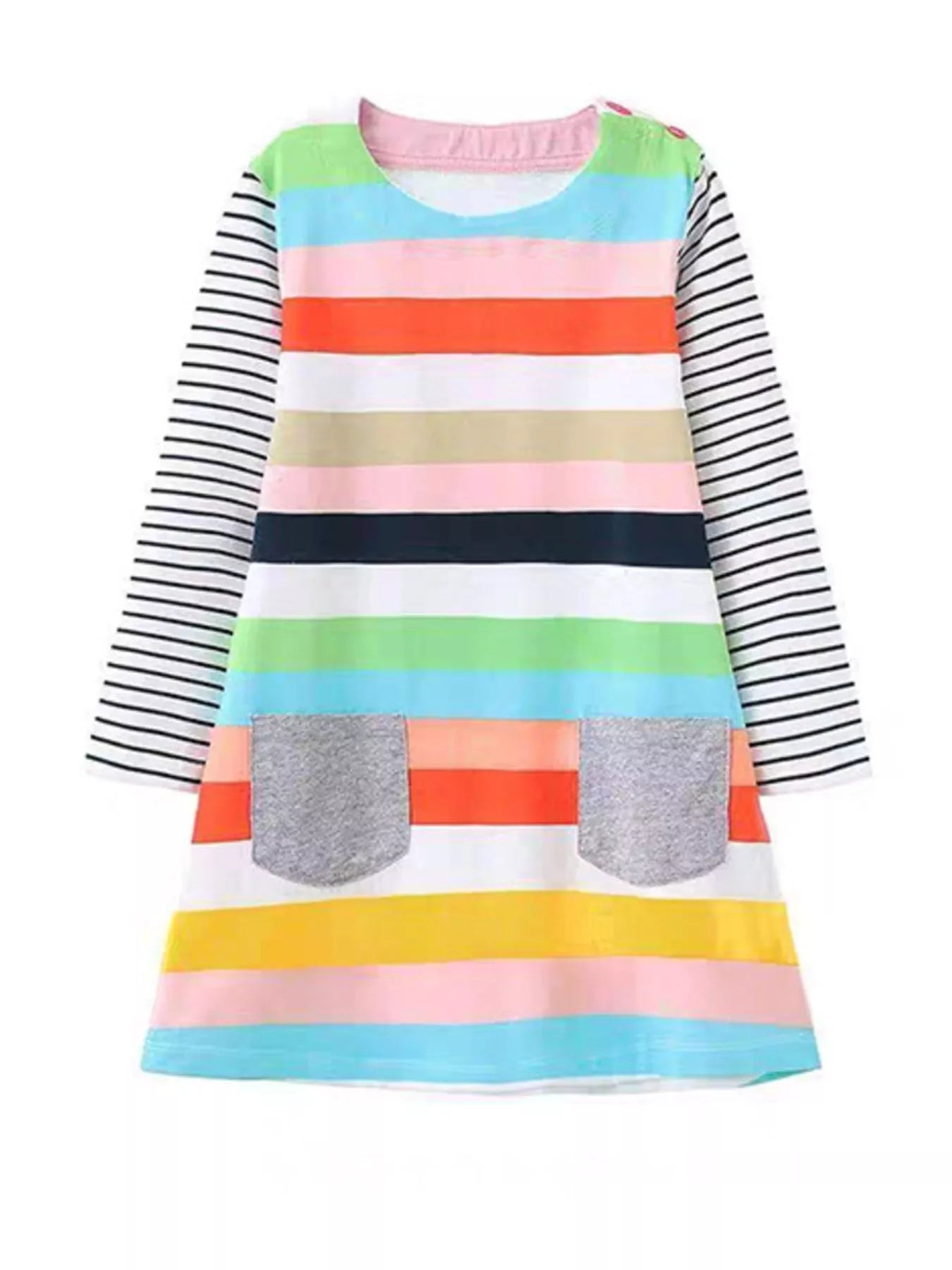 Children's Colorful Striped Long Sleeve Casual Dress