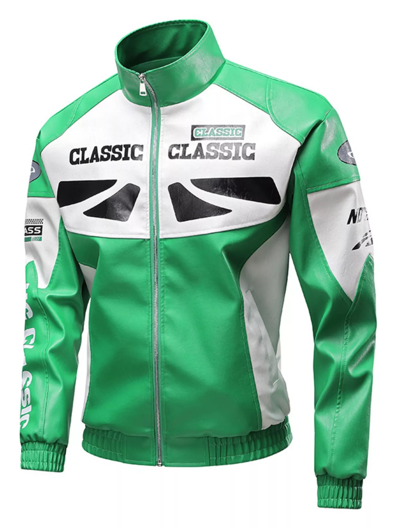 Men's Plus Size Stand Collar Leather Moto Jacket