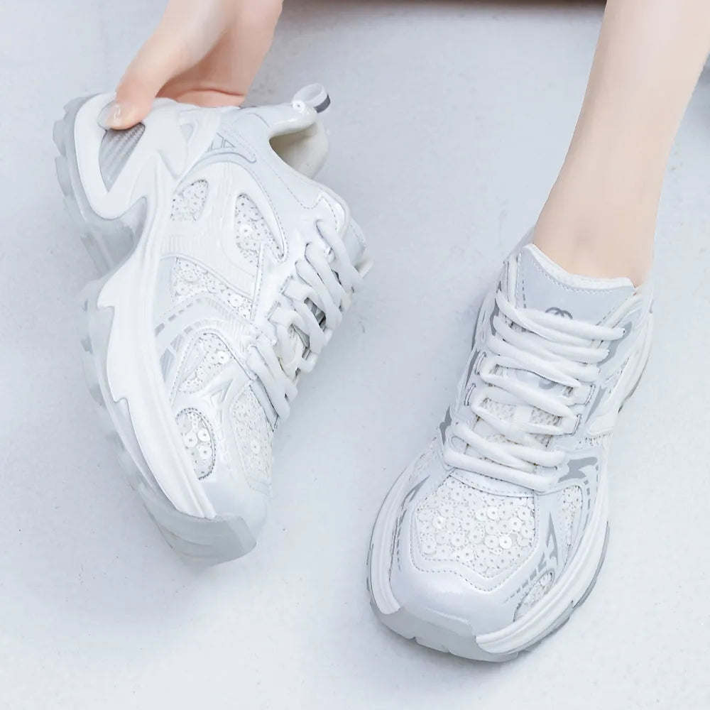 Lace Up Sequined Detail Platform Sneakers