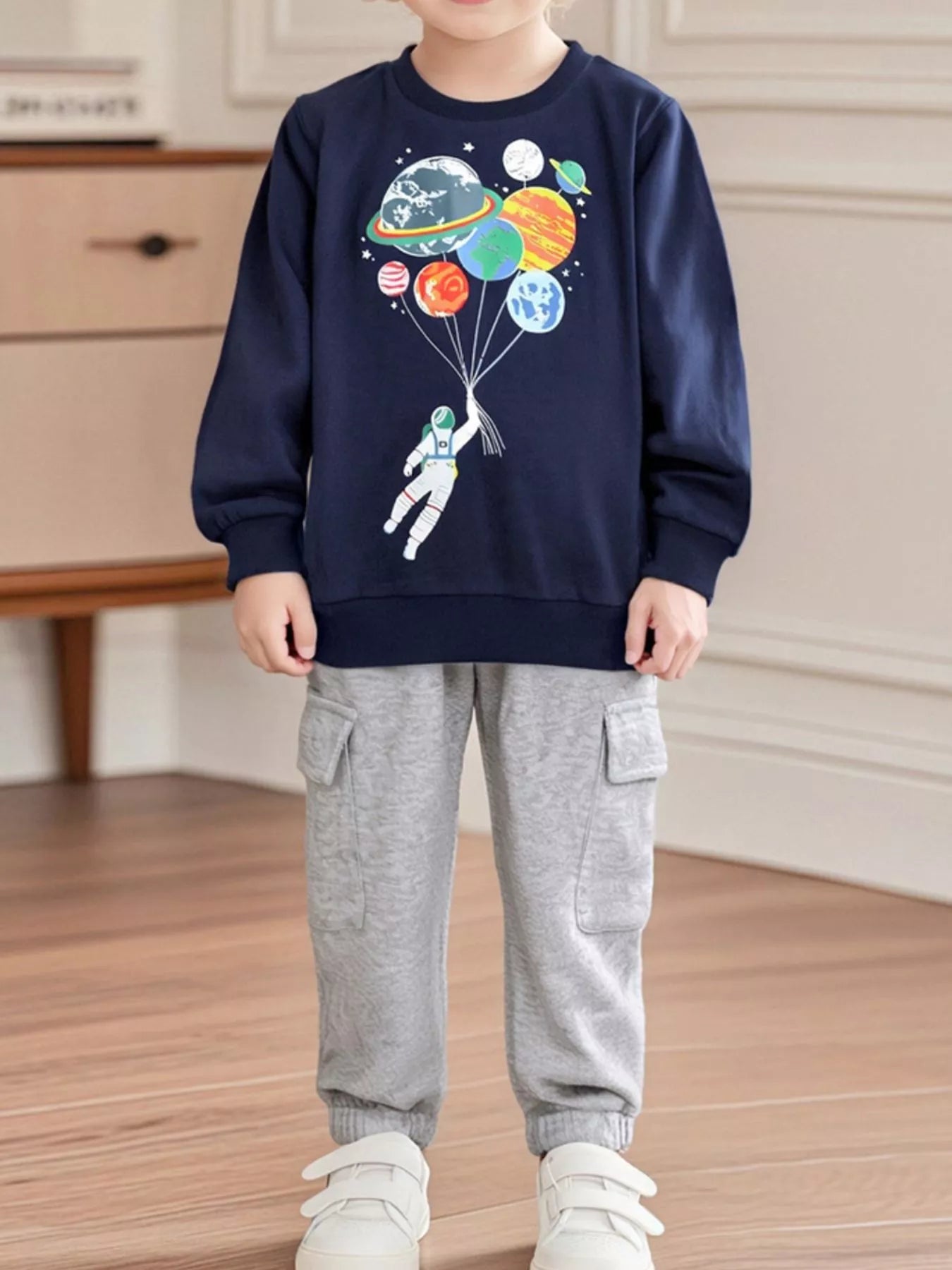 Children's Astronaut Planet Graphic Crew Neck Sweatshirt
