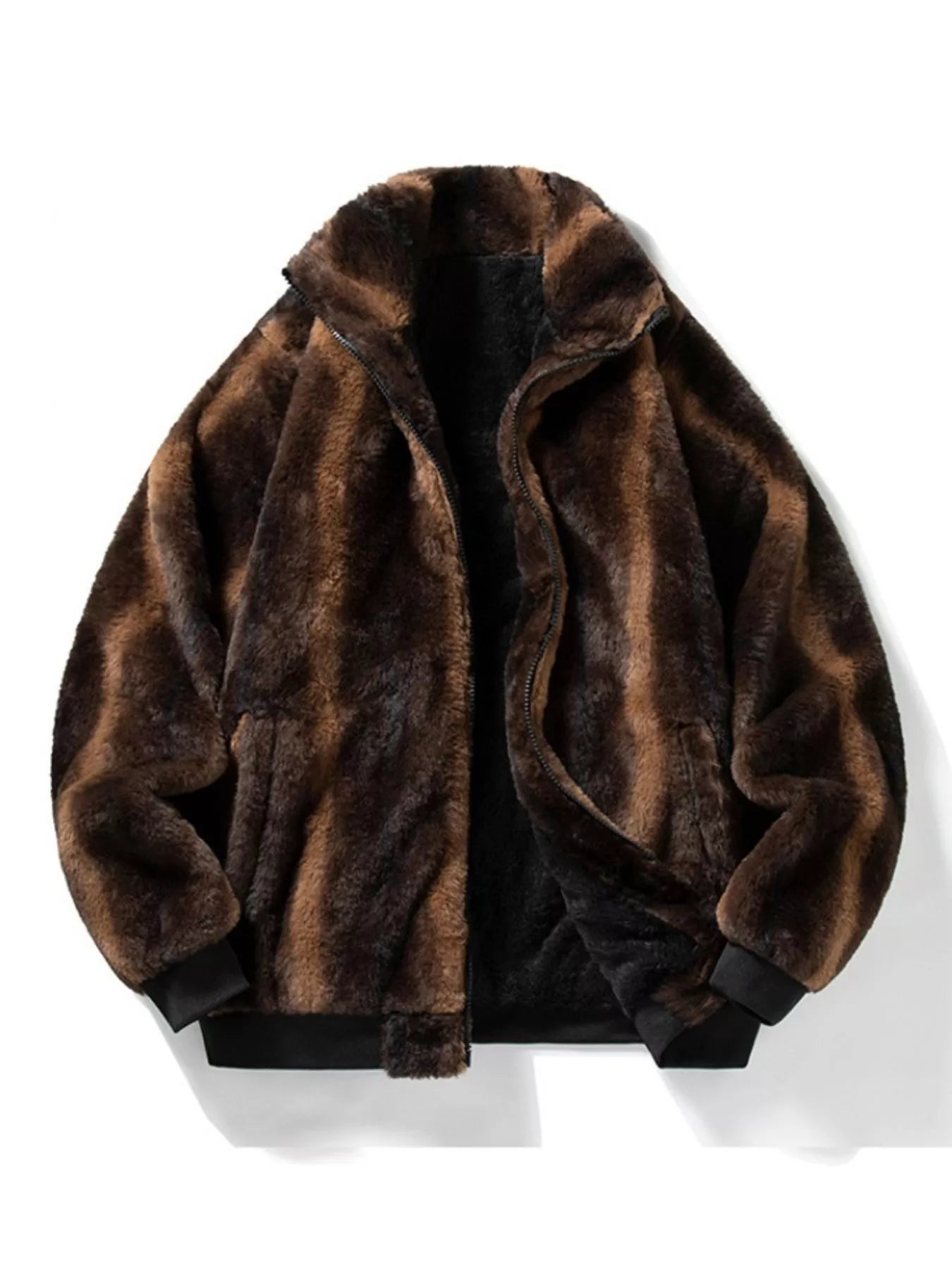Men's Warm Faux Fur Zip Up Jacket