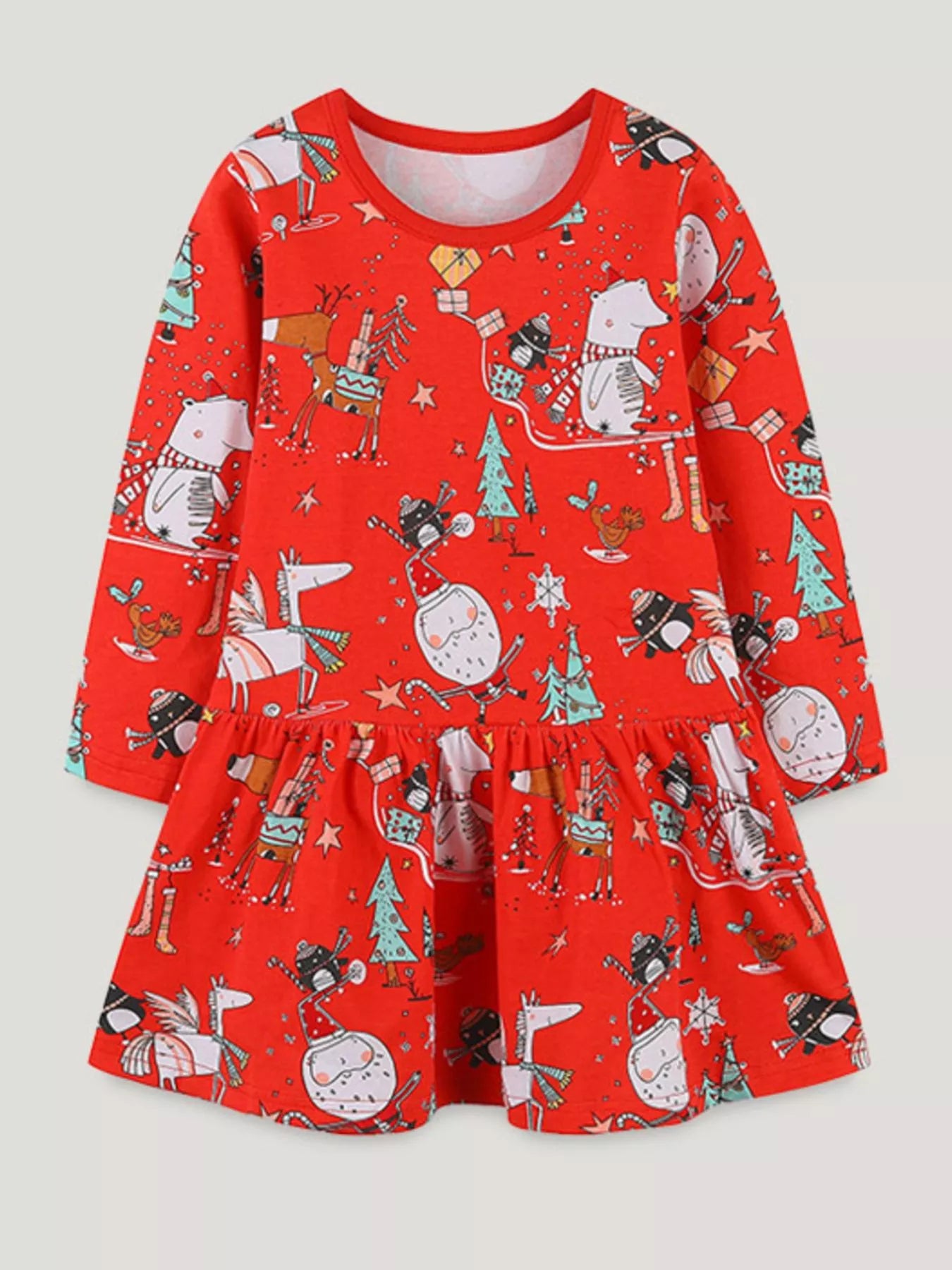 Children's Christmas Print Long Sleeve Dress