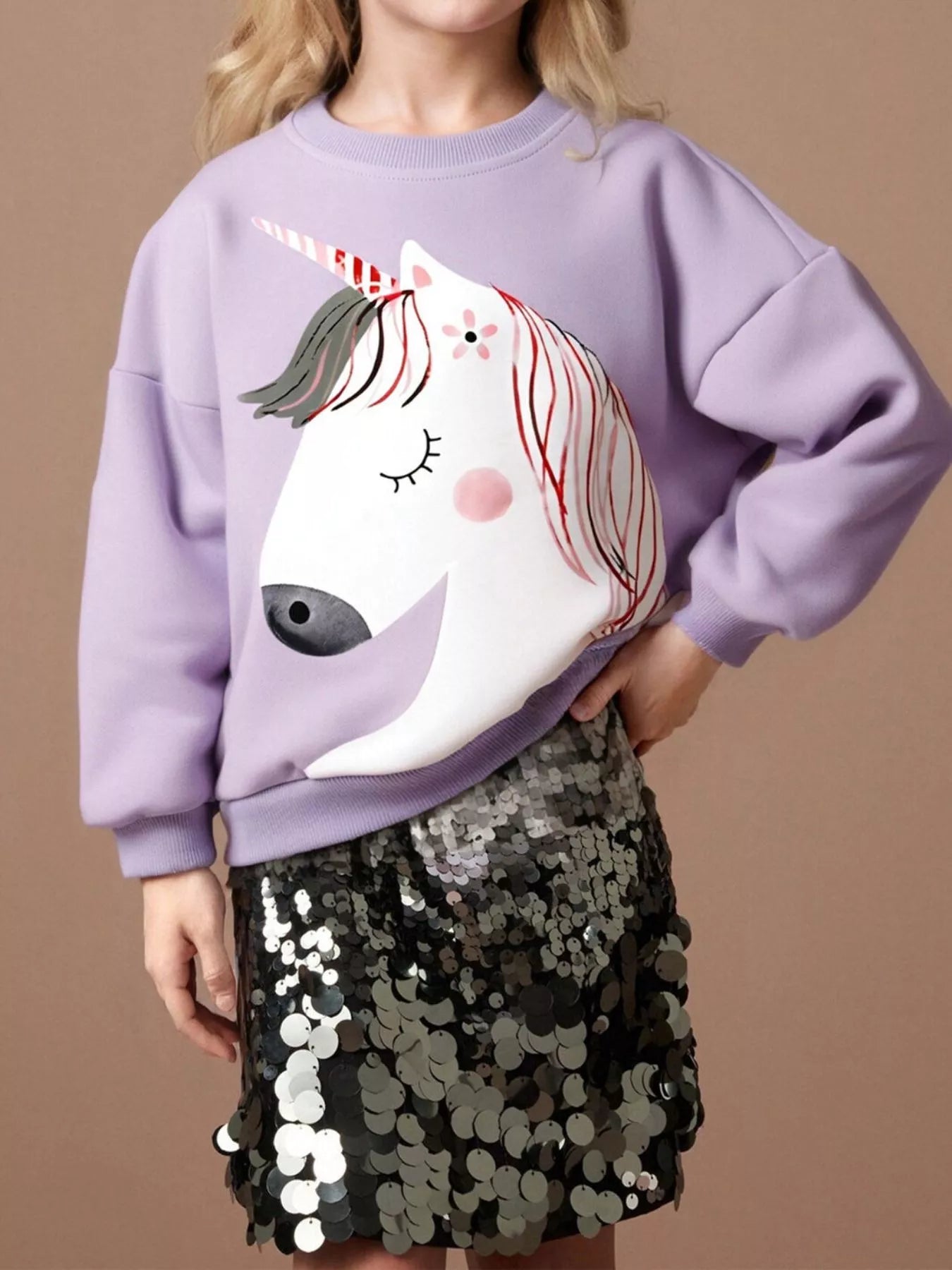 Children's Unicorn Graphic Round Neck Sweatshirt