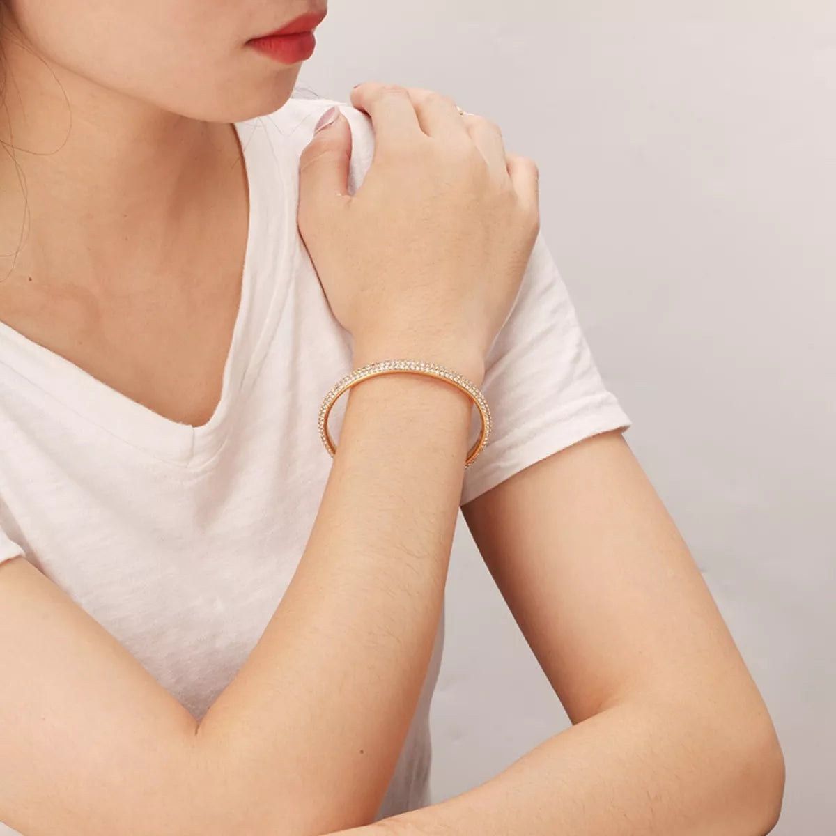 18K Gold-Plated Copper Zircon Open Bracelet