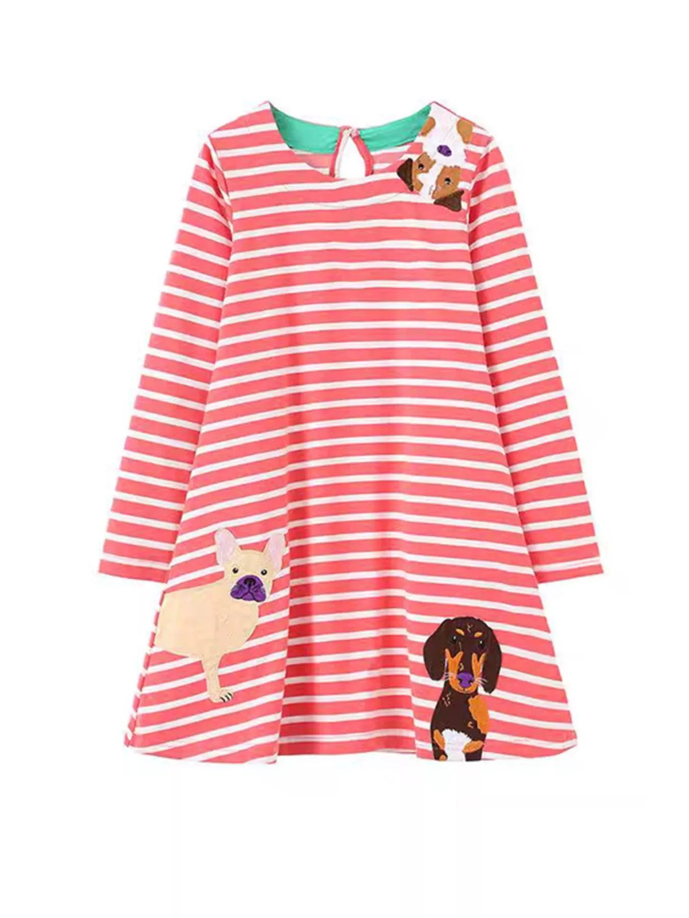 Children's Striped Dog Long Sleeve Dress