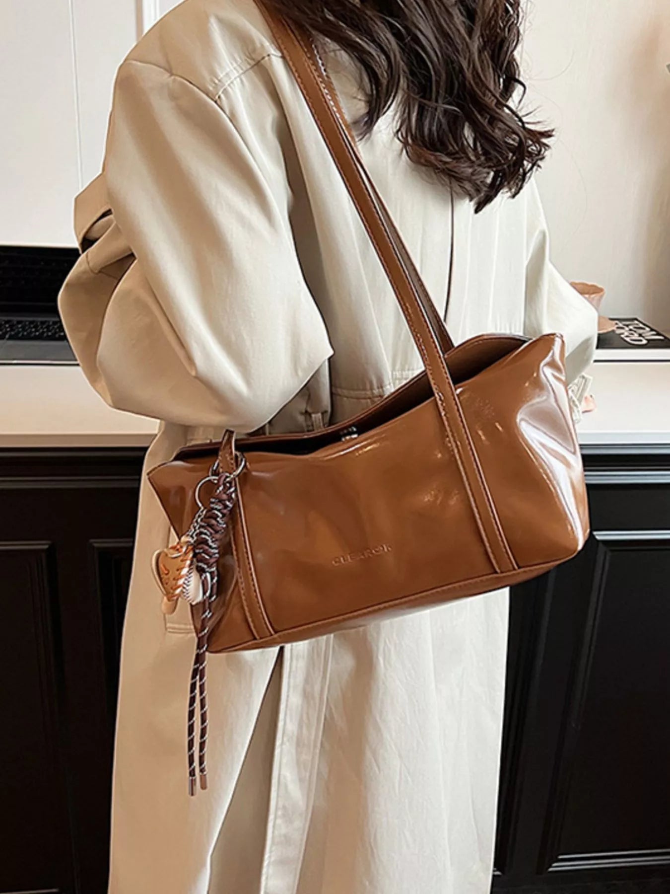 Solid Color Leather Shoulder Bag