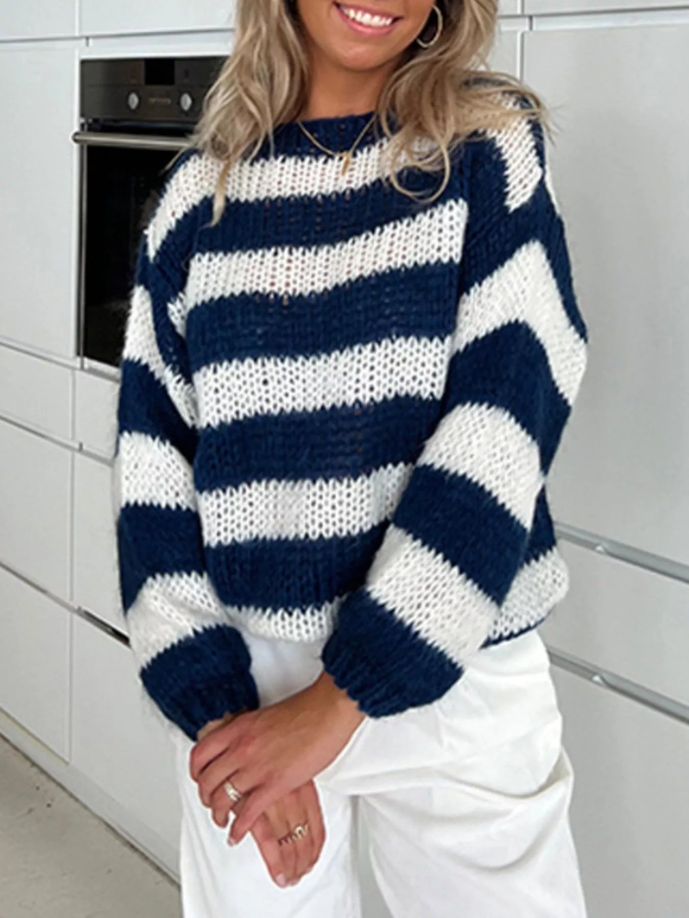 Striped Knit Long Sleeve Sweater