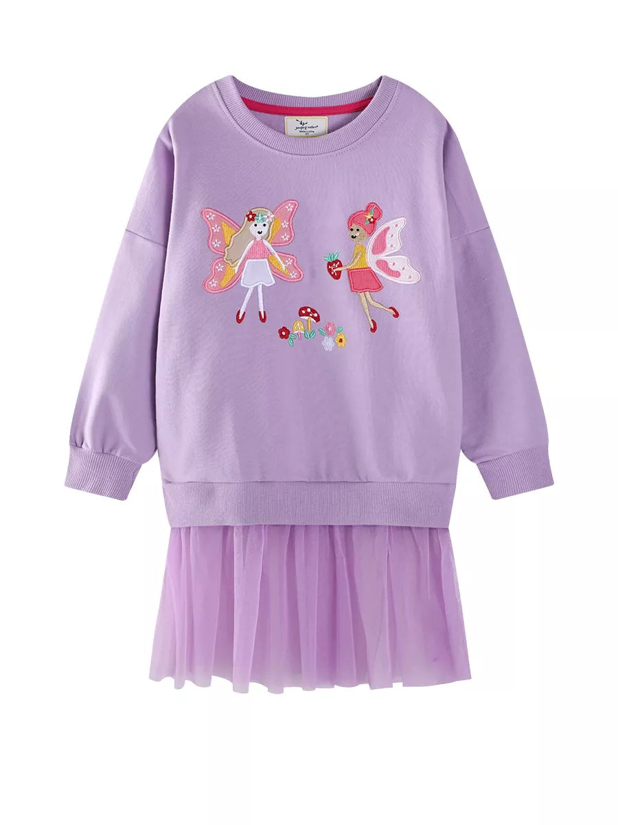 Children's Fairy Embroidered Tulle Sweatshirt Dress