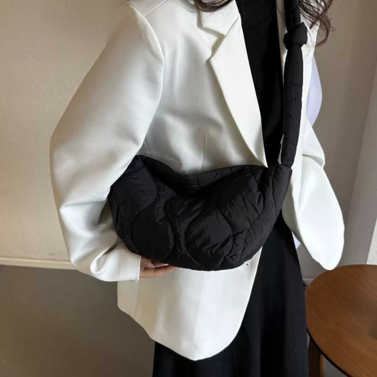 Solid Color Quilted Crossbody Bag