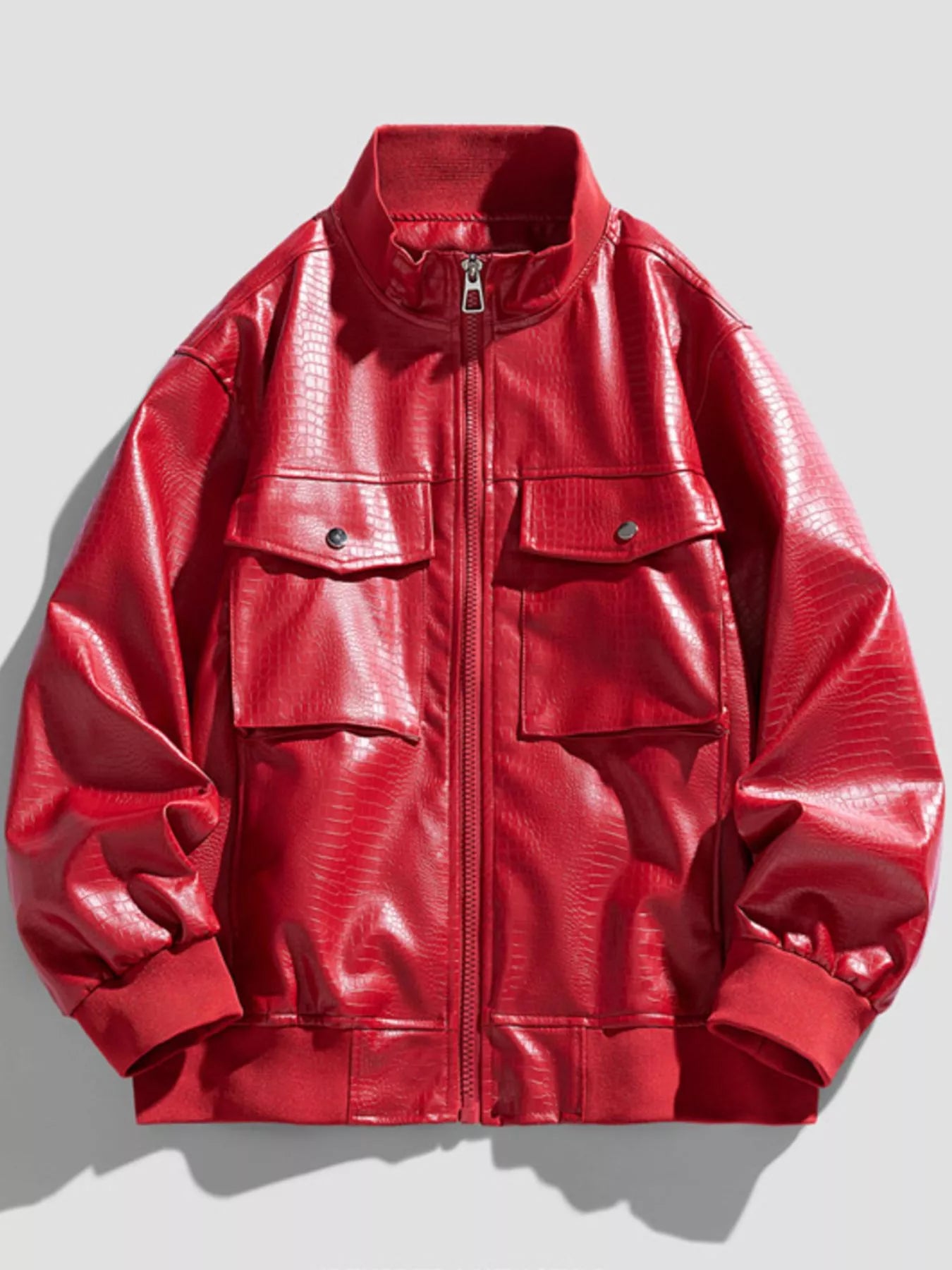 Men's Plus Size Zip Up Leather Jacket