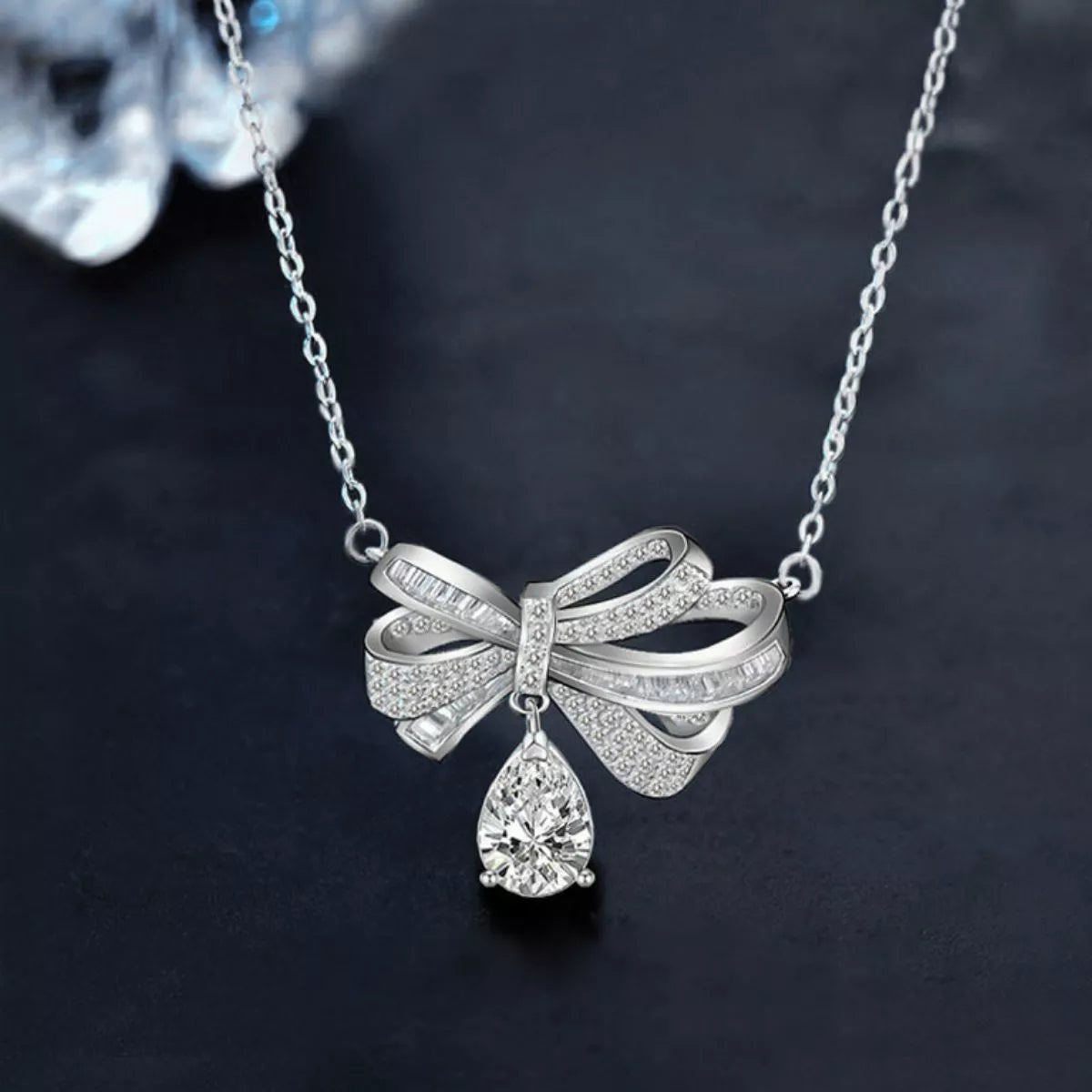 2 Carat Moissanite 925 Sterling Silver Bowknot Necklace