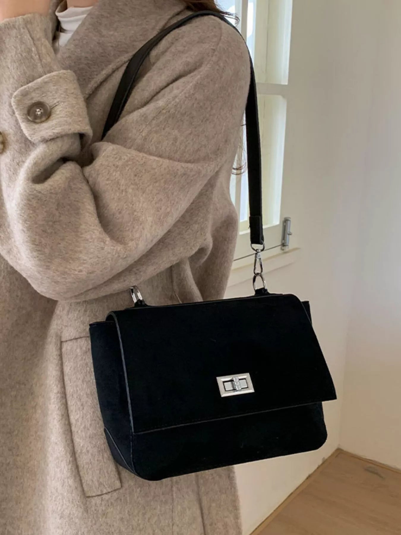 Suede Flap Crossbody Bag