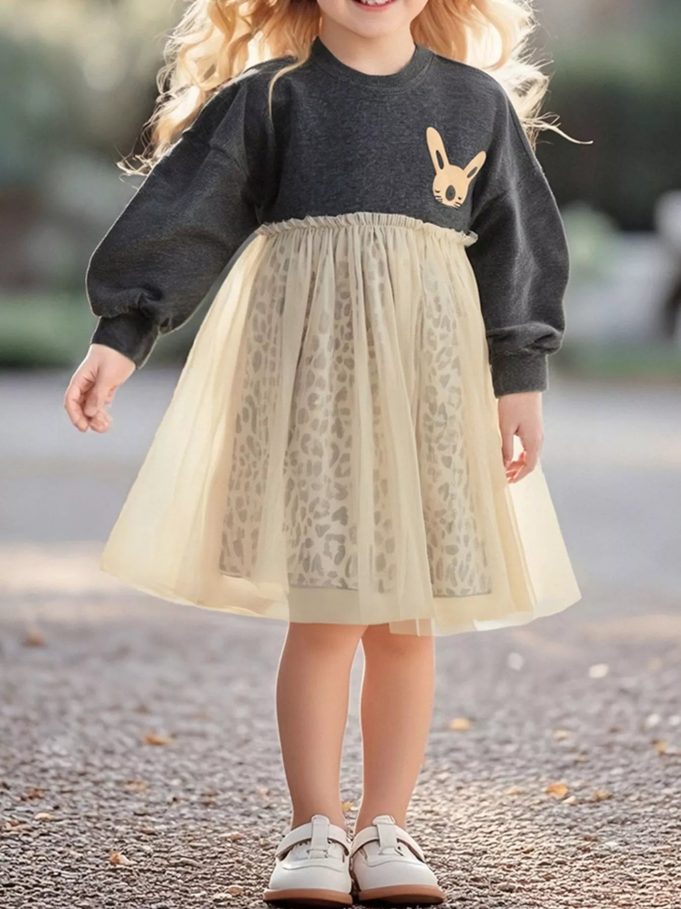 Children's Bunny Long Sleeve Tulle Dress