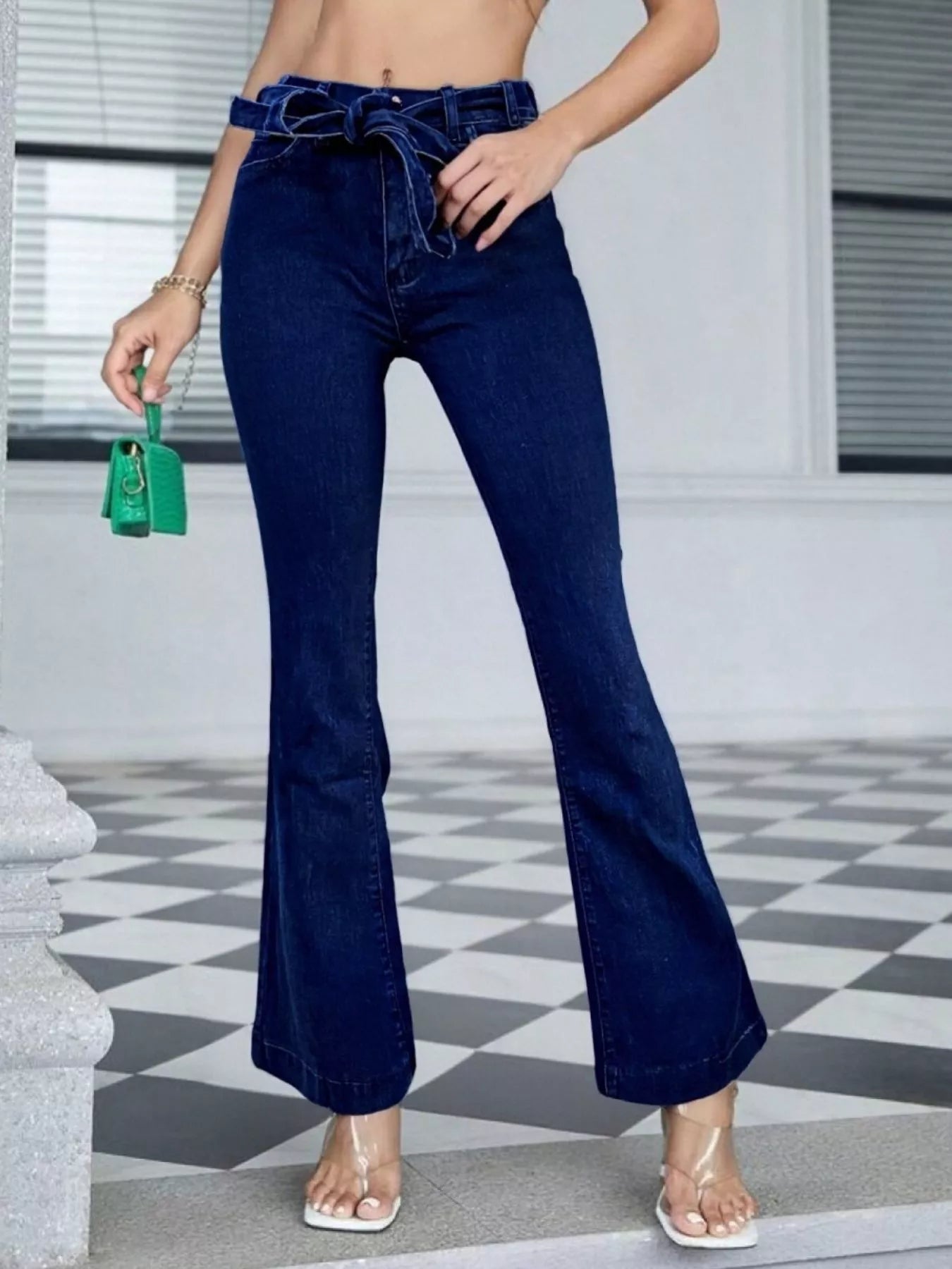 Tie-Waist Flared Leg Jeans