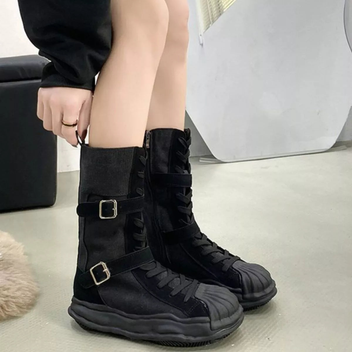 Buckled Lace Up Boots
